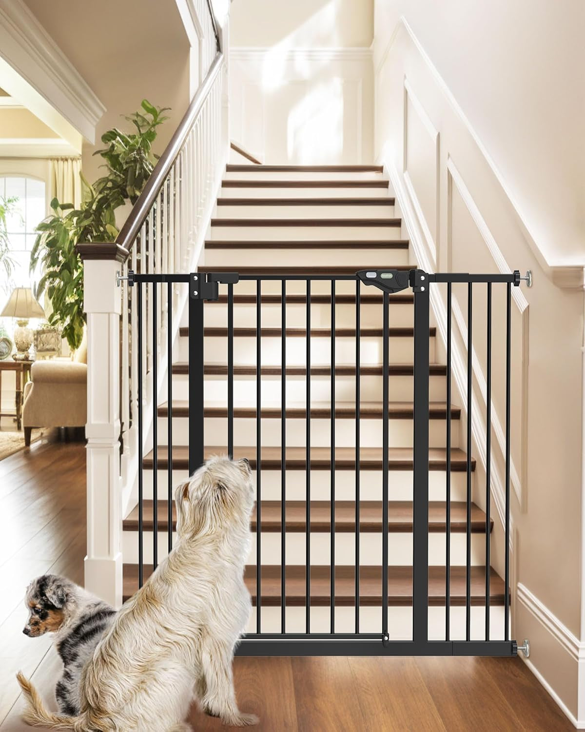 Auto Close Baby Gate for Pets - 29-39.6" Adjustable Dog Gate with One-Hand Opening, 30" Tall Safety Barrier for Stairs, Hallways & Bedrooms - No Drill Wall Pressure Mount - Stylish White Design