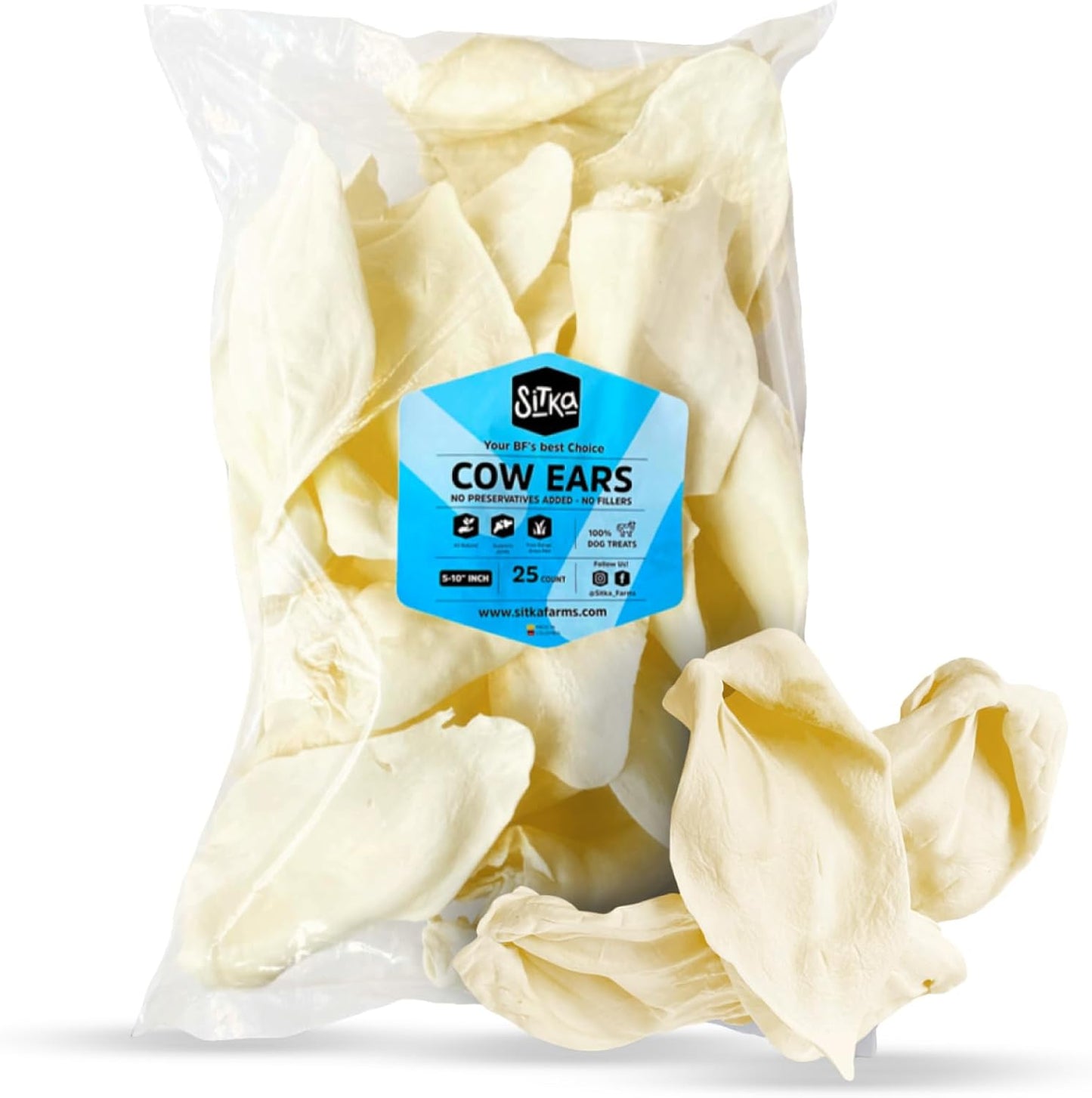 100% Natural Bully Dusted Cow Ears for Dogs - 20 Count Premium No Hide Chews for All Sizes - Free Range Grass-Fed Cattle