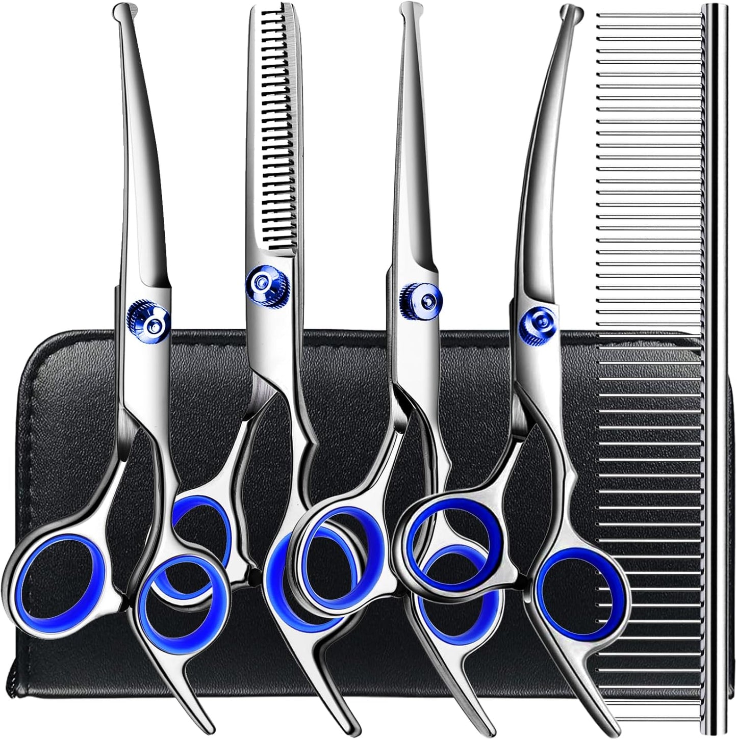 6 In1 Professional Dog Grooming Scissors Kit, Dog Shears for Grooming with Safety round Tips, Titanium Coated Grooming Scissors for Dogs Cat Pet at Home