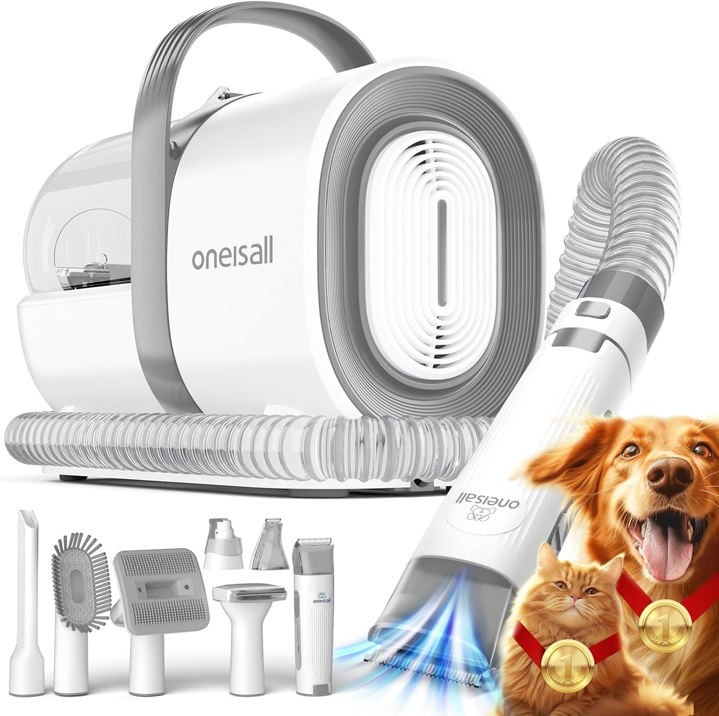 Dog Grooming Vacuum, Pet Grooming Vacuum with Clipper Nail Grinder, 1.5L Dust Cup Dog Deshedding Vacuum Brush with 7 Pet Grooming Tools for Shedding Pet Hair, Home Cleaning(Blue)