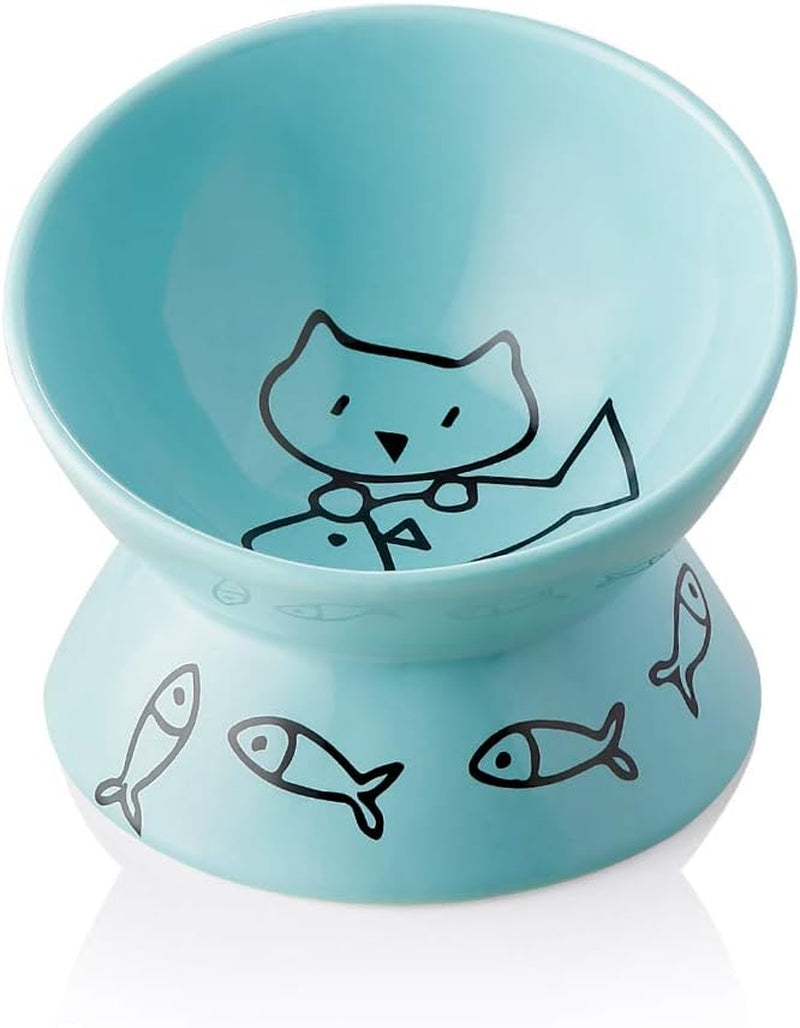 Elevated  Ceramic Cat Bowls - Slanted Design for Stress-Free Eating & Drinking, Protects Cat's Spine (Pink)