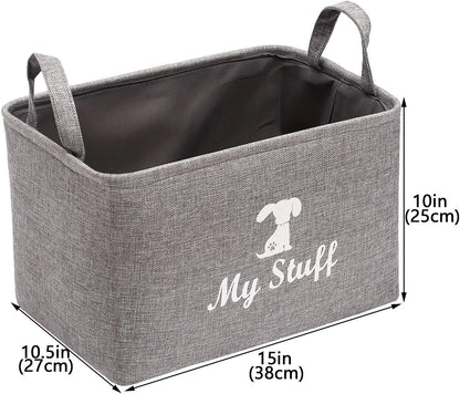 Chic Gray Canvas Dog Toy Storage Basket - The Perfect Organizer for Toys, Blankets, and More!