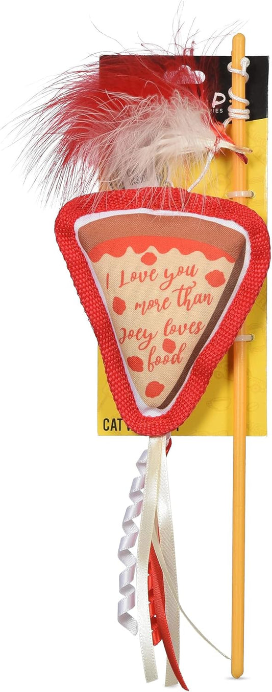 Joey's Pizza Catnip Wand - Interactive Feather Teaser Toy for Cats with Ribbons and Catnip for Fun Exercise!