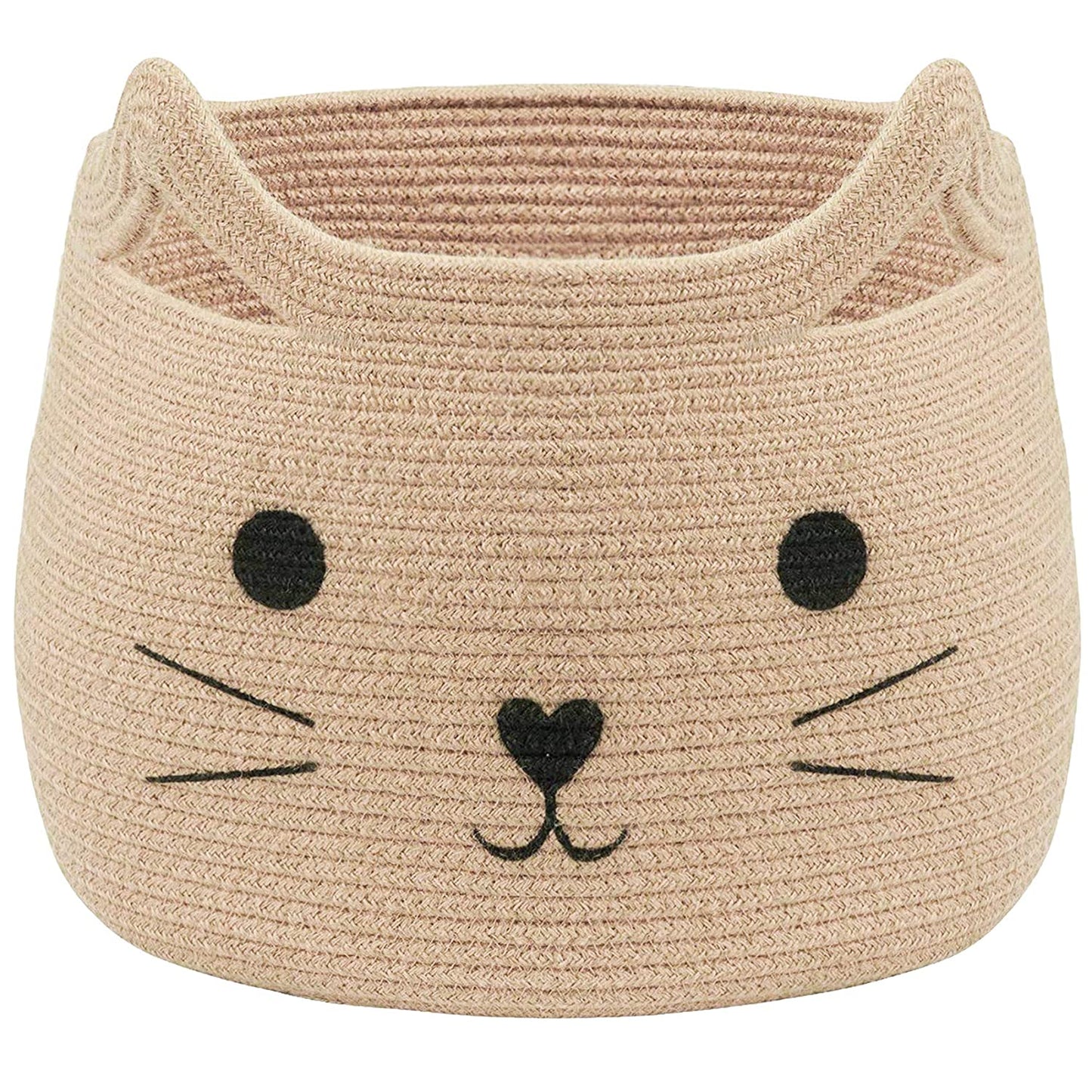 Charming Cat Design Large Woven Cotton Rope Storage Baskets - Perfect for Laundry, Toys, and Gifts!