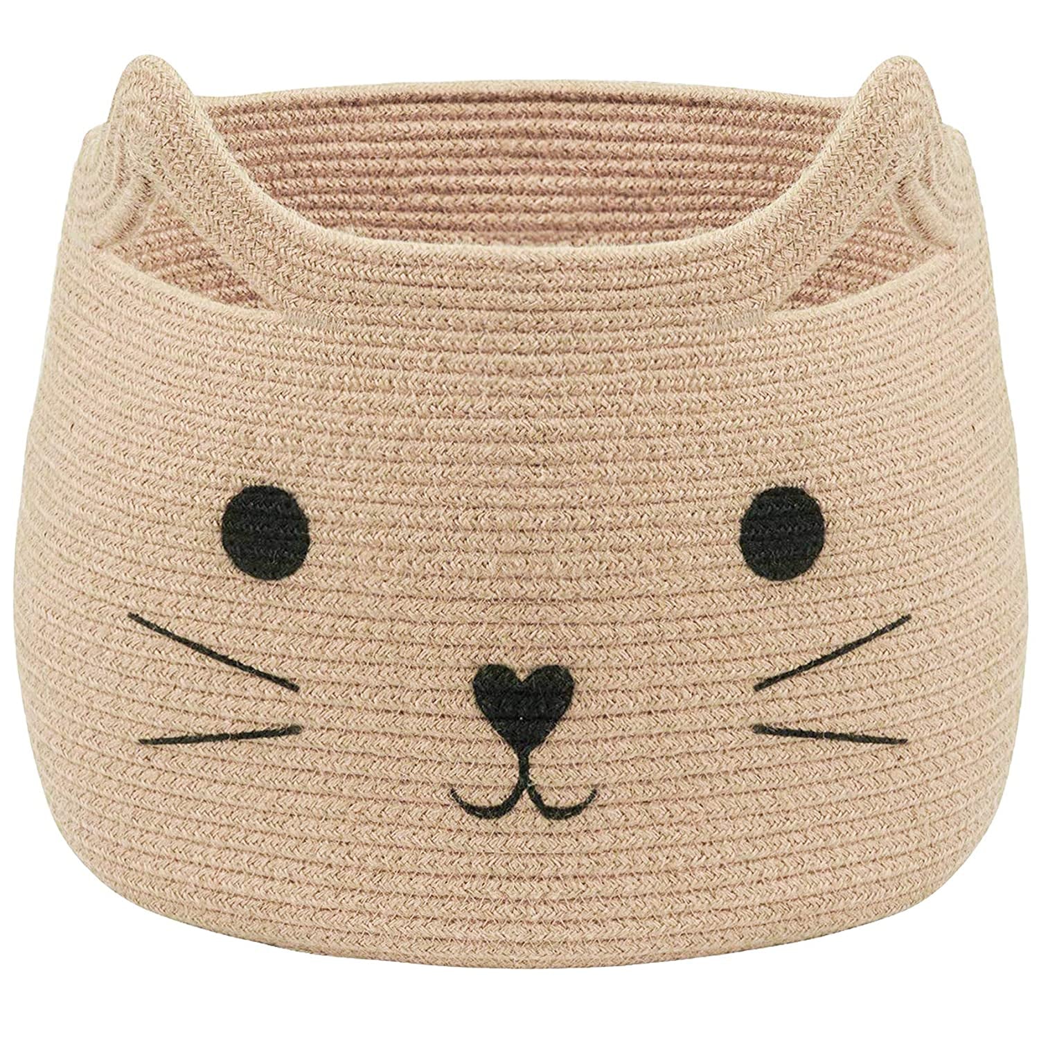 Charming Cat Design Large Woven Cotton Rope Storage Baskets - Perfect for Laundry, Toys, and Gifts!