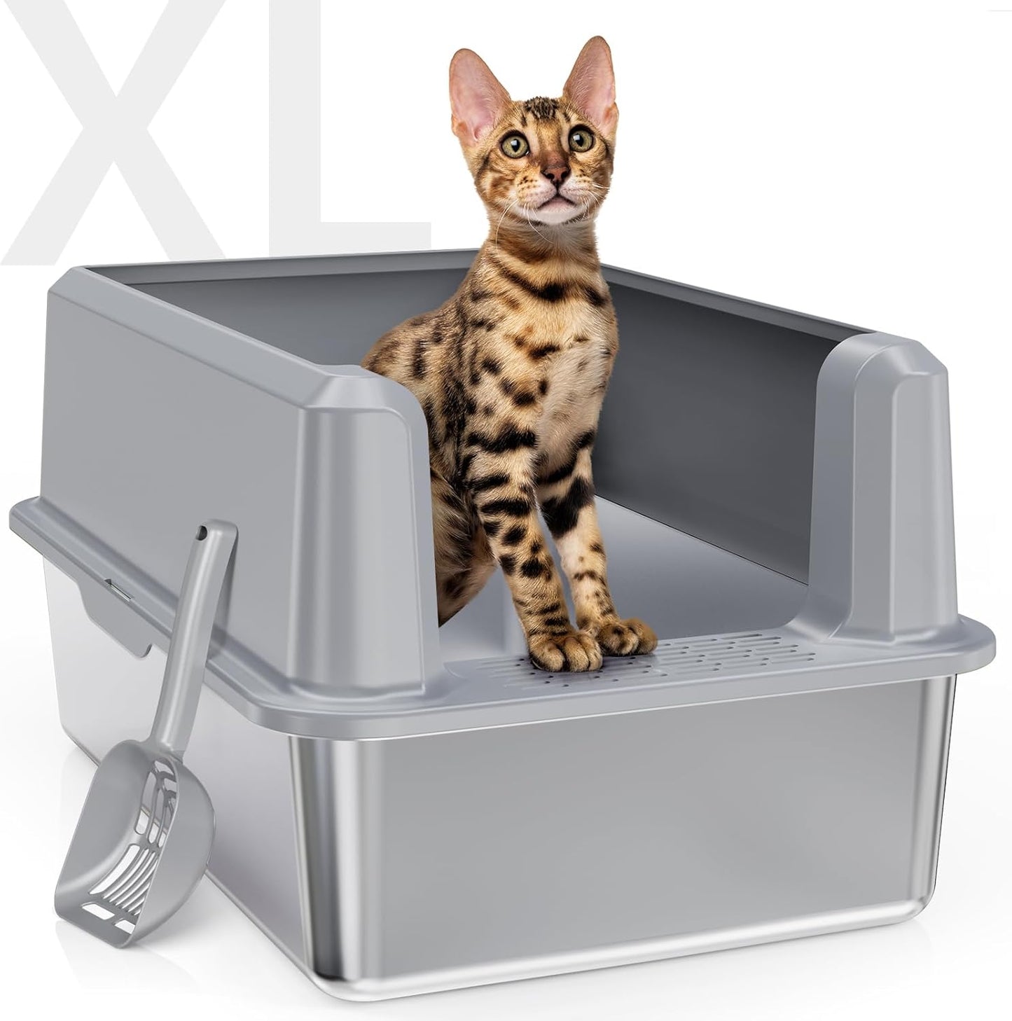 Experience the Ultimate Comfort with Our XL Enclosed Stainless Steel Cat Litter Box - Odor-Free, Anti-Leakage Design for Large Cats - Includes Convenient Scoop