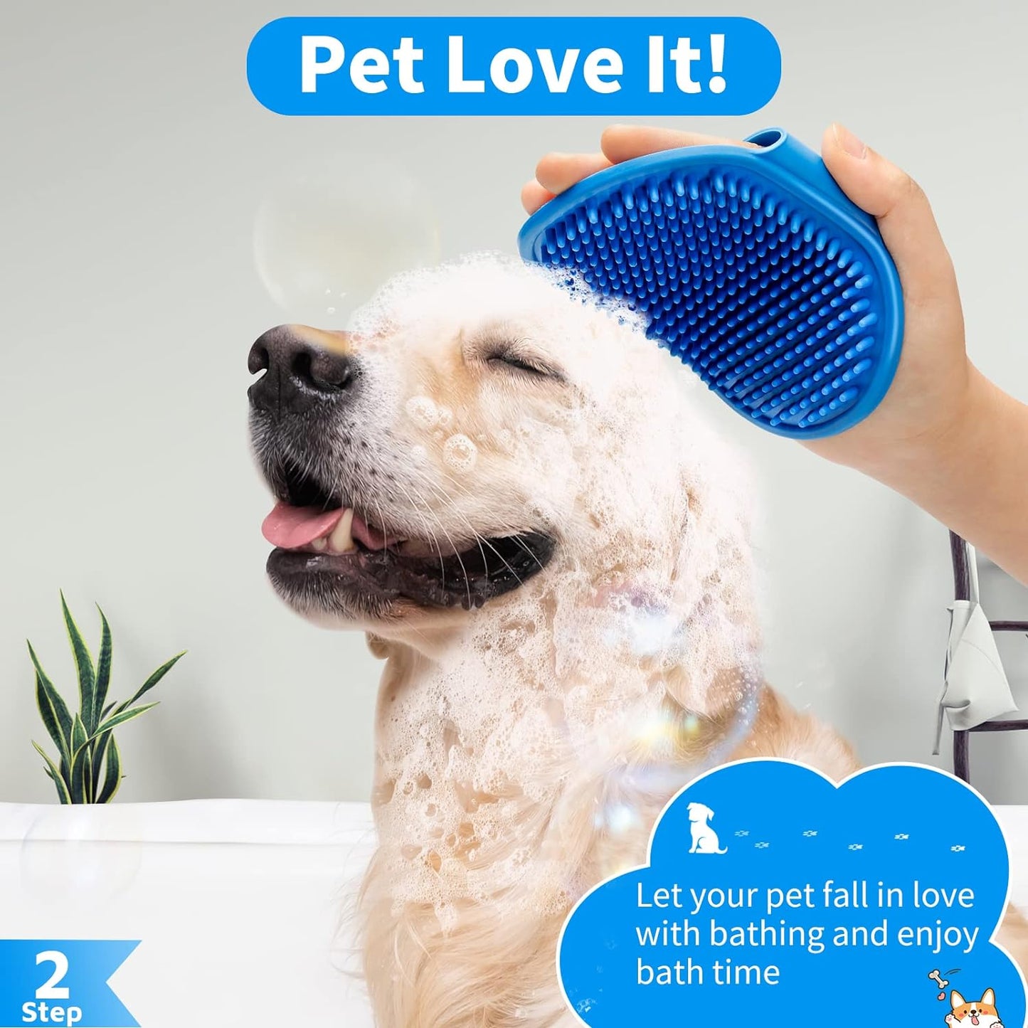 6PCS Dog Bath Brush & Dog Toothbrush | Adjustable Handle Shampoo Brush & Scrubber for Short & Long Haired Dogs & Cats | Effectively Solve Odor & Stain Removal Problems (Blue Blue Blue.)