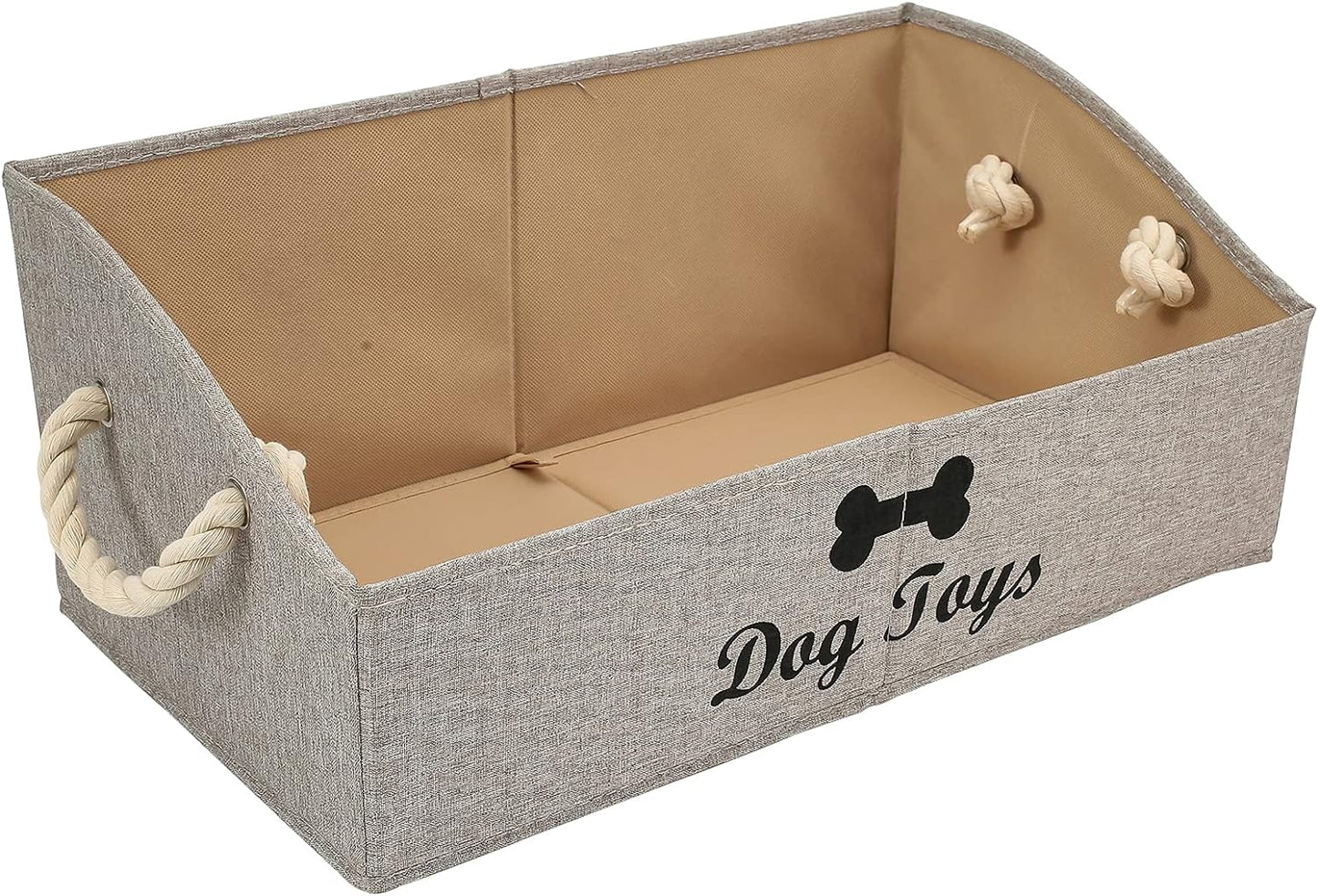 Large Dog Toy Storage Bin - Stylish Grey Basket for Organizing Puppy Toys in Living Room, Playroom, or Closet