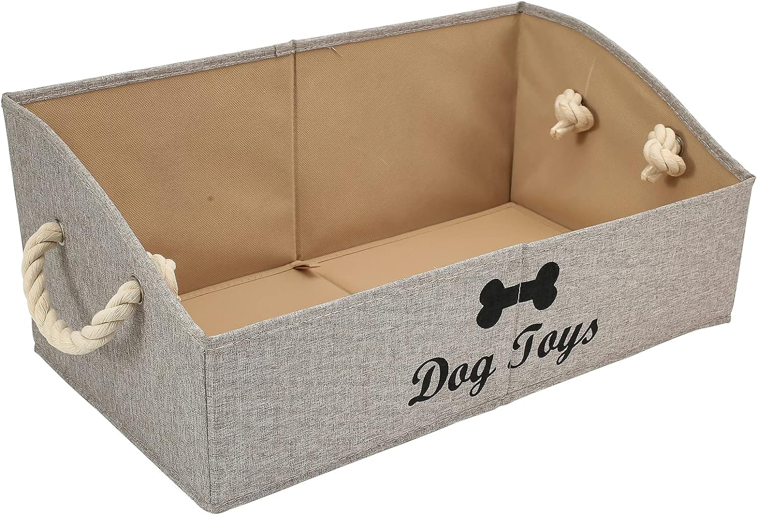 Large Dog Toy Storage Bin - Stylish Grey Basket for Organizing Puppy Toys in Living Room, Playroom, or Closet