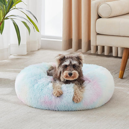 Ultimate Cozy Calming Donut Bed for Dogs & Cats - Luxurious Fluffy Faux Fur for Unmatched Comfort