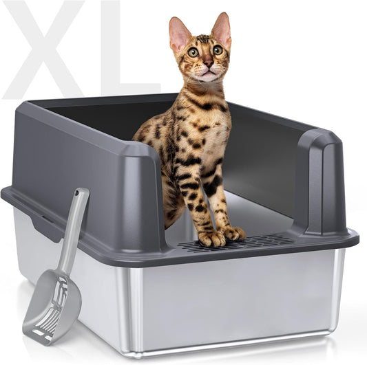 Experience the Ultimate Comfort with Our XL Enclosed Stainless Steel Cat Litter Box - Odor-Free, Anti-Leakage Design for Large Cats - Includes Convenient Scoop