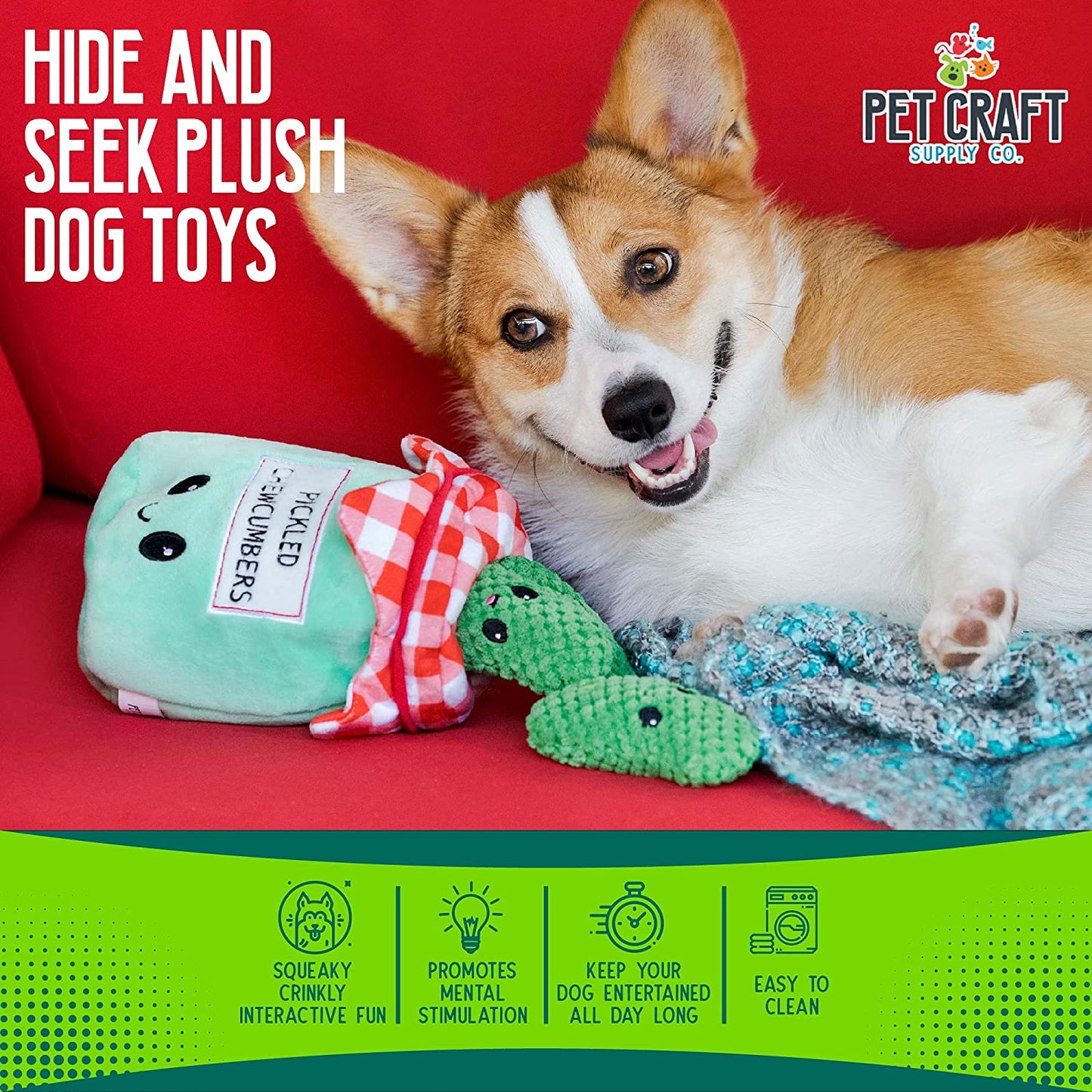 Engaging Hide and Seek Plush Dog Toy Bundle - Interactive Crinkle Squeaky Puzzle for Medium Breeds to Stimulate Your Pup's Mind and Fun!