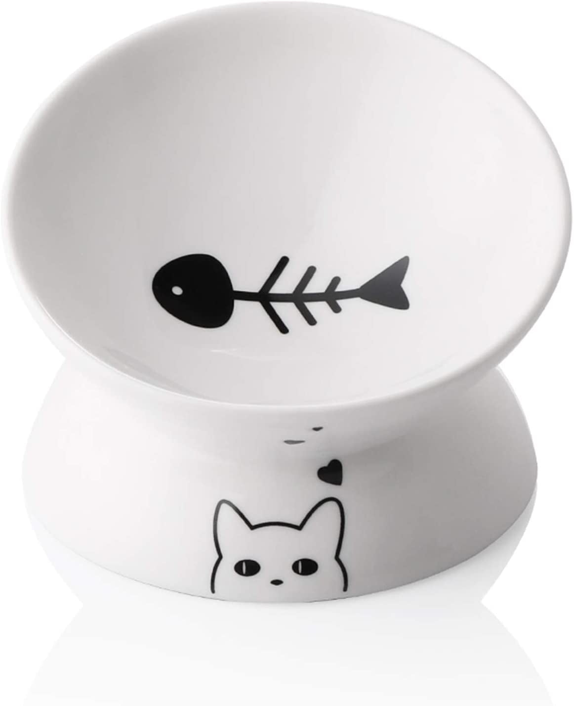 Elevated  Ceramic Cat Bowls - Slanted Design for Stress-Free Eating & Drinking, Protects Cat's Spine (Pink)