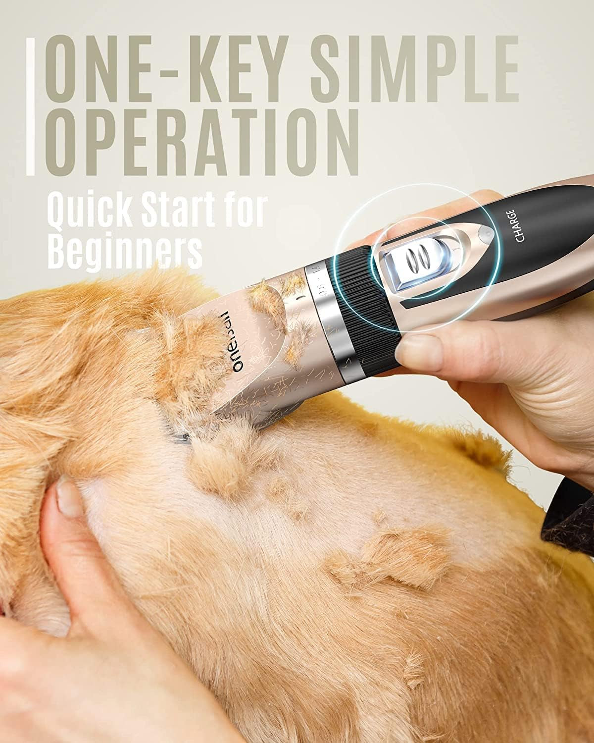 Dog Clipper Low Noise, Dog Grooming Kit with Rechargeable, Pet Shaver Cordless Electric Quiet Hair Clipper Set for Dogs Cats Pets（Gold）
