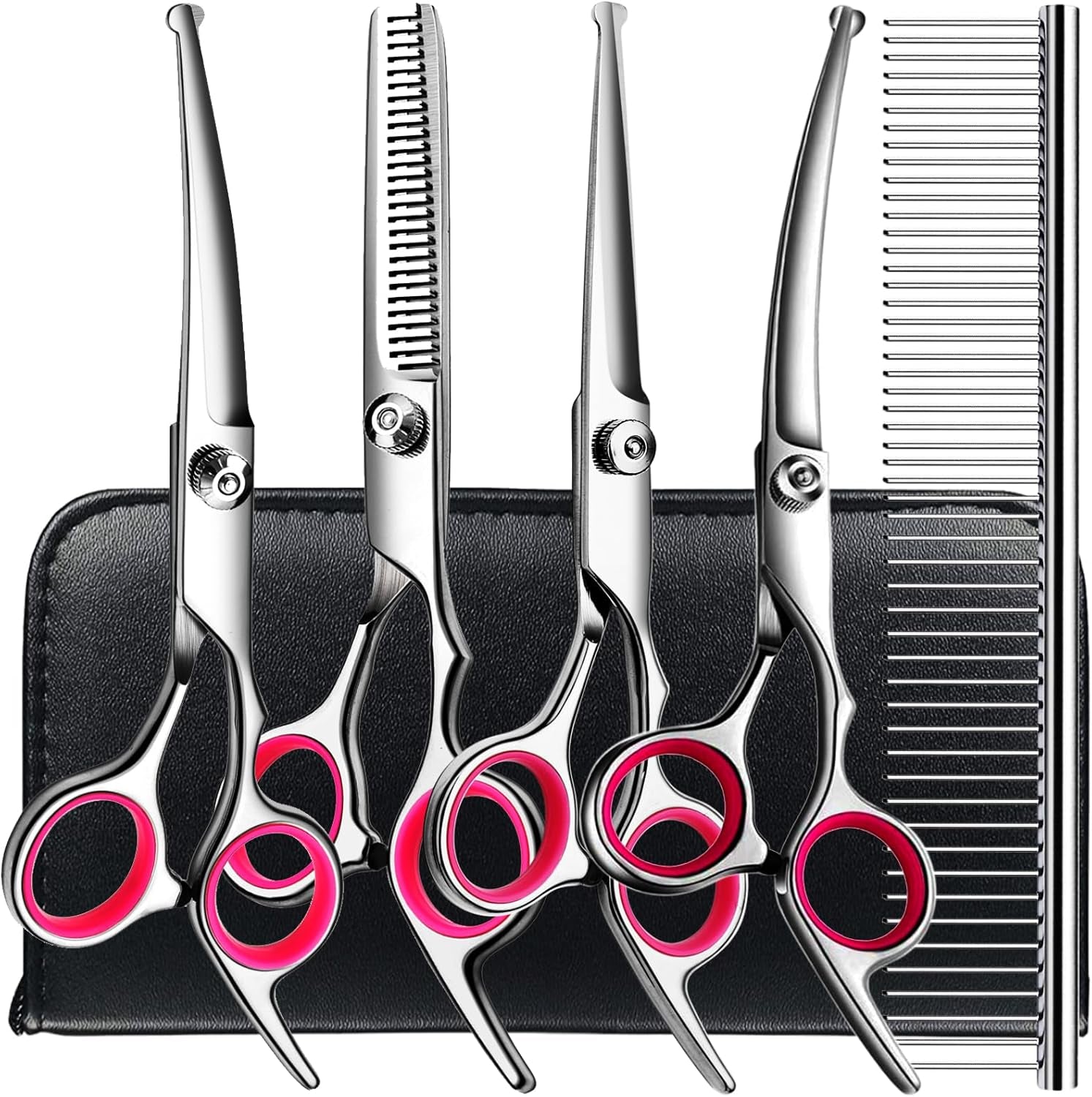 6 In1 Professional Dog Grooming Scissors Kit, Dog Shears for Grooming with Safety round Tips, Titanium Coated Grooming Scissors for Dogs Cat Pet at Home