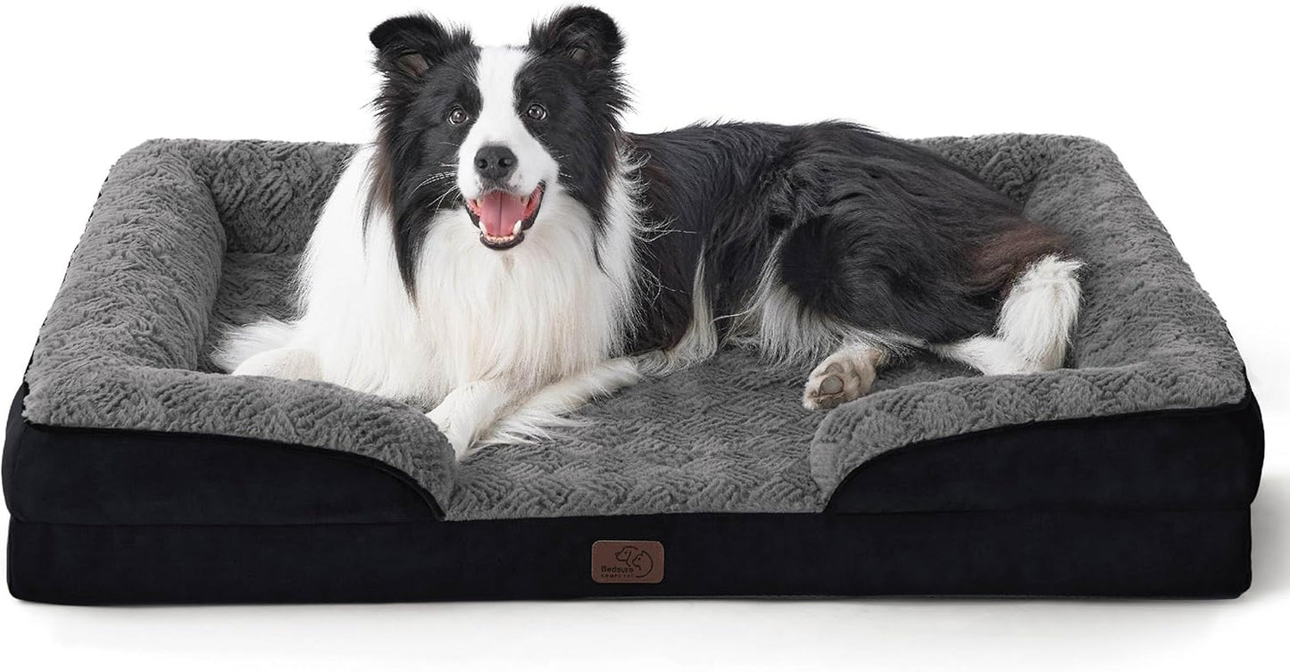 Orthopedic Dog Beds Large Sized Dog - Washable Large Dog Cat Bed Waterproof, Comfort Dogs Couch Sofa with Washable Removable Cover, Pet Bed with Nonskid Bottom, Grey, 35"