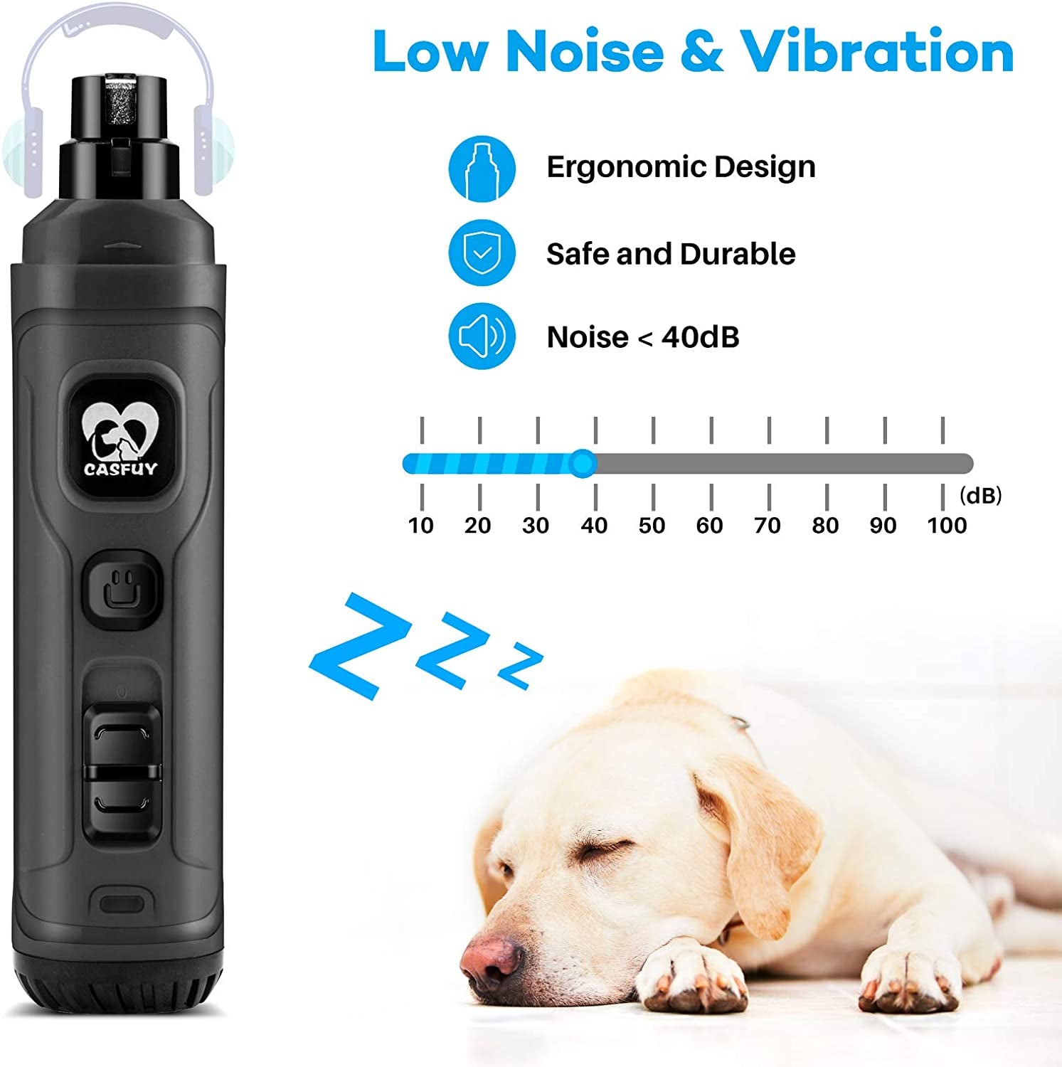 Ultimate 2-Speed Electric Dog Nail Grinder with LED Light - The Quiet, Painless Solution for Grooming All Dog Breeds in Stylish Grey
