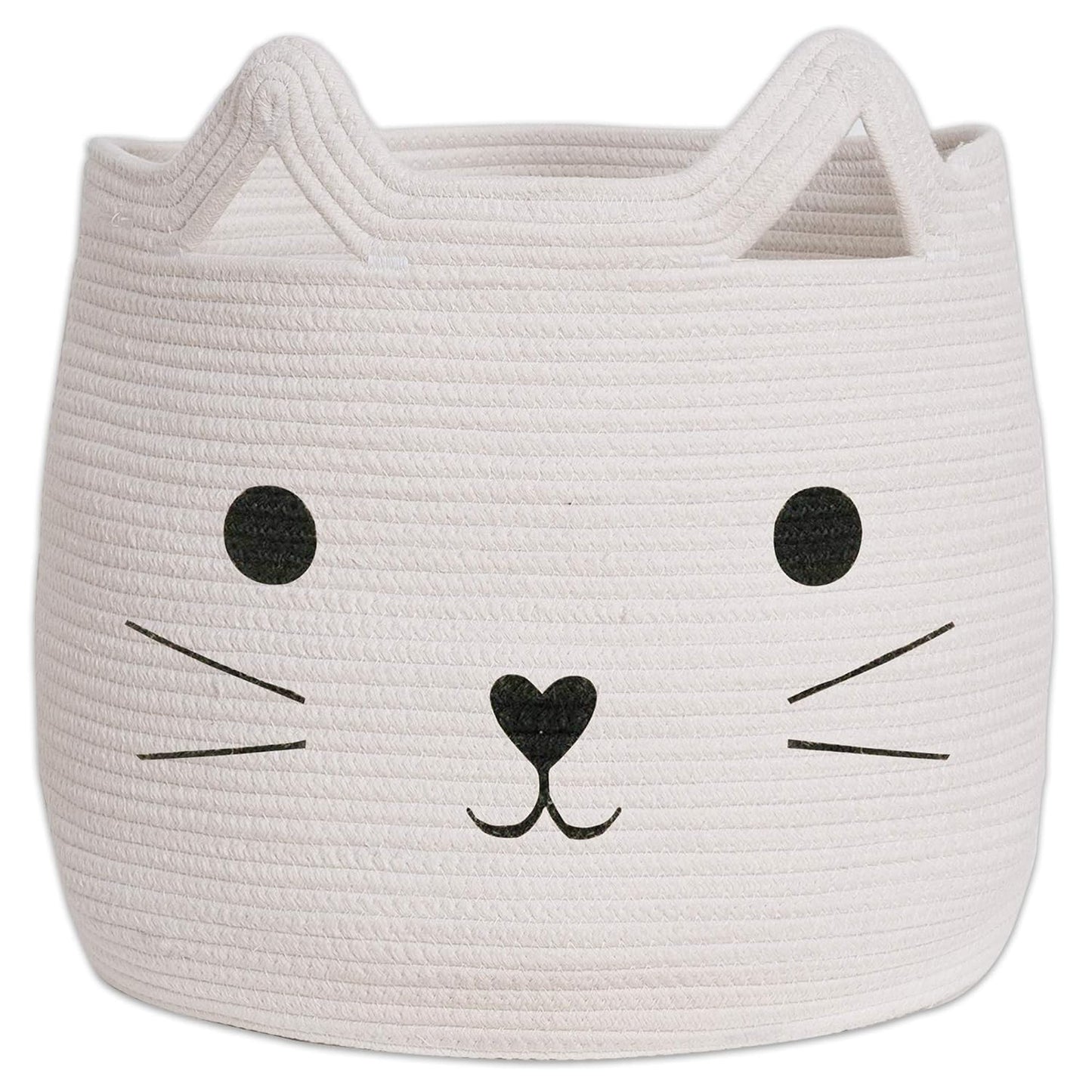 Charming Cat Design Large Woven Cotton Rope Storage Baskets - Perfect for Laundry, Toys, and Gifts!