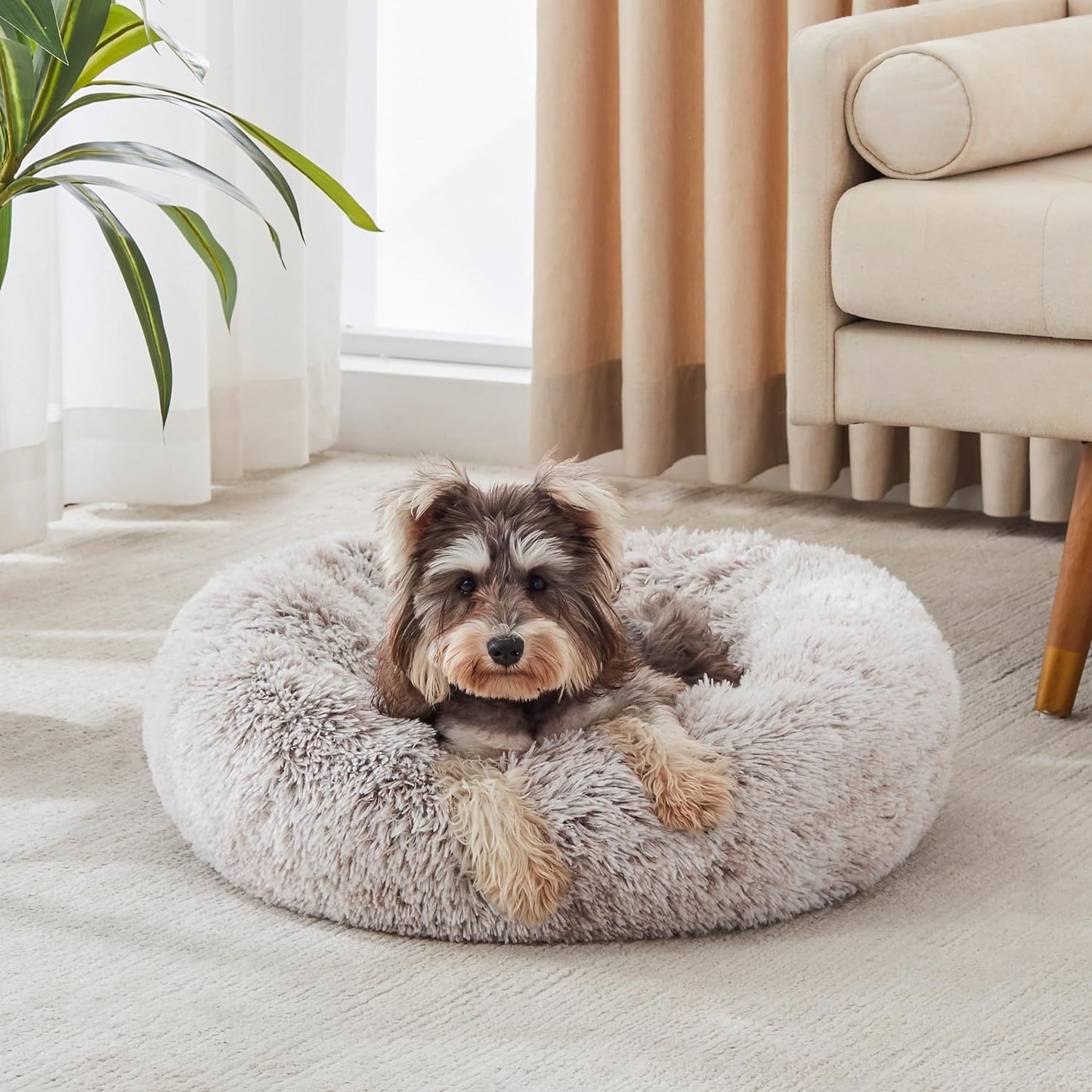 Ultimate Cozy Calming Donut Bed for Dogs & Cats - Luxurious Fluffy Faux Fur for Unmatched Comfort