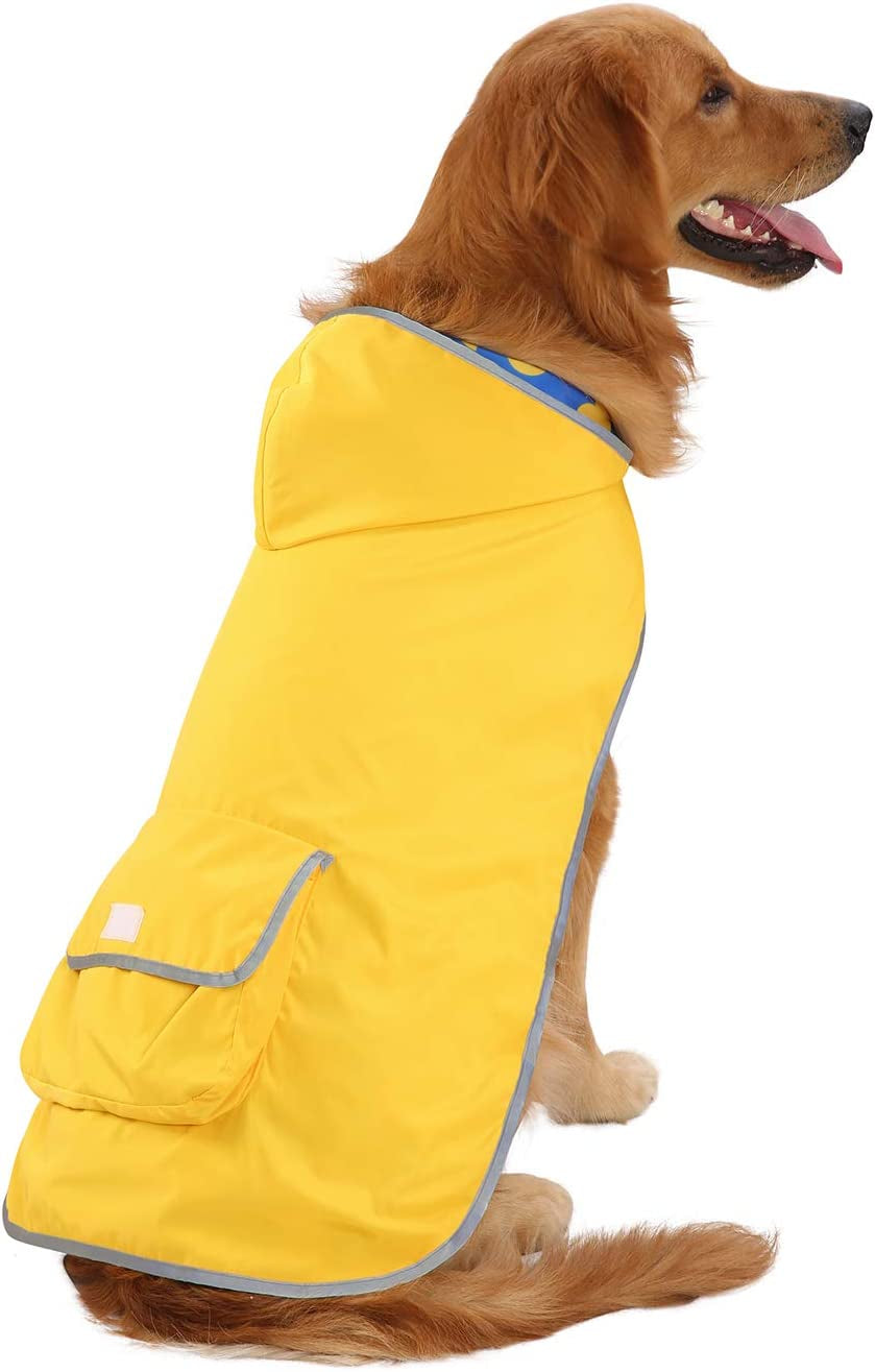 Brighten Up Rainy Days with Our Reversible Hooded Dog Raincoat - Stylish Yellow Poncho for All Breeds