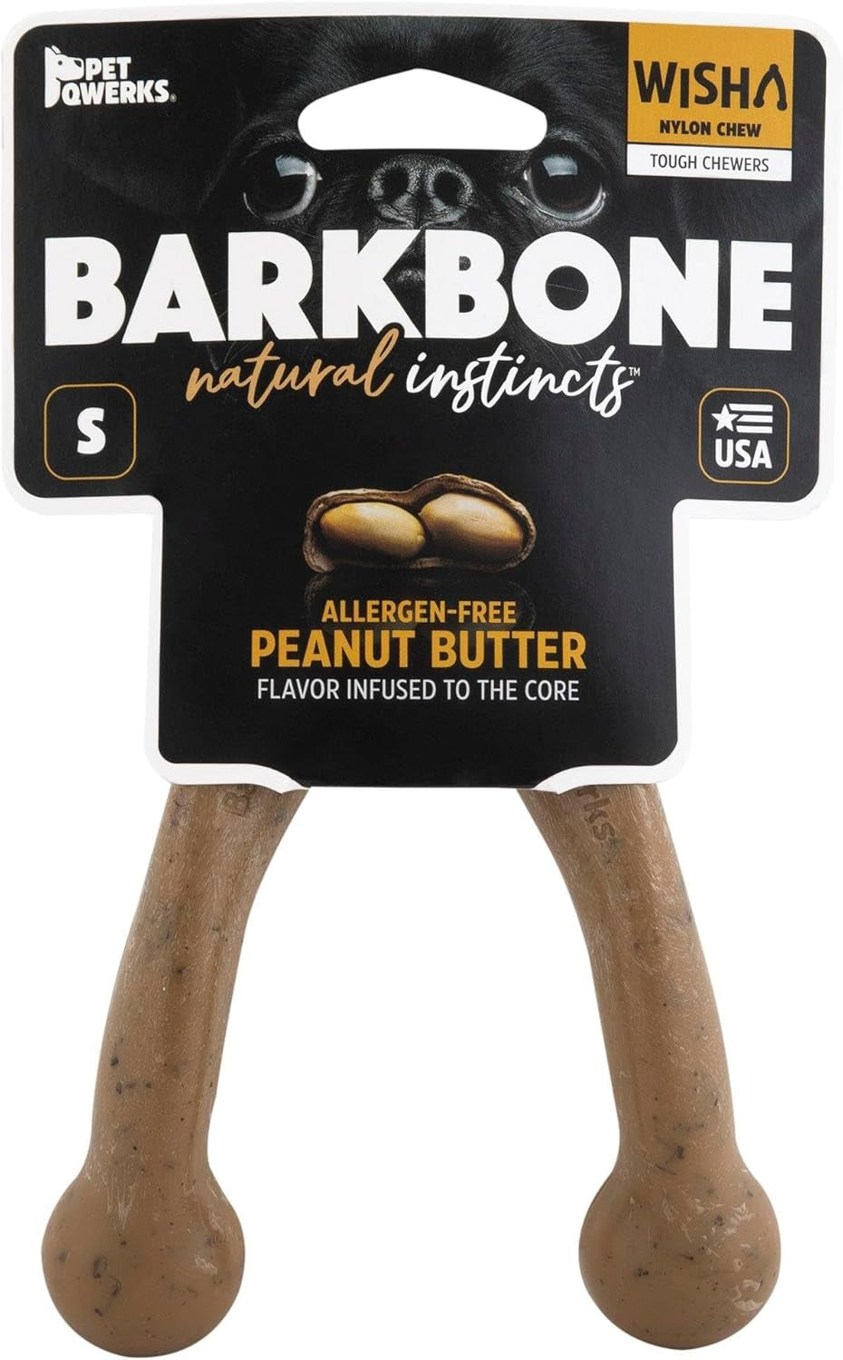 Wishbone Barkbone - Durable Nylon Chew Toy for Aggressive Chewers - Irresistible Peanut Butter Flavor - 5.38
