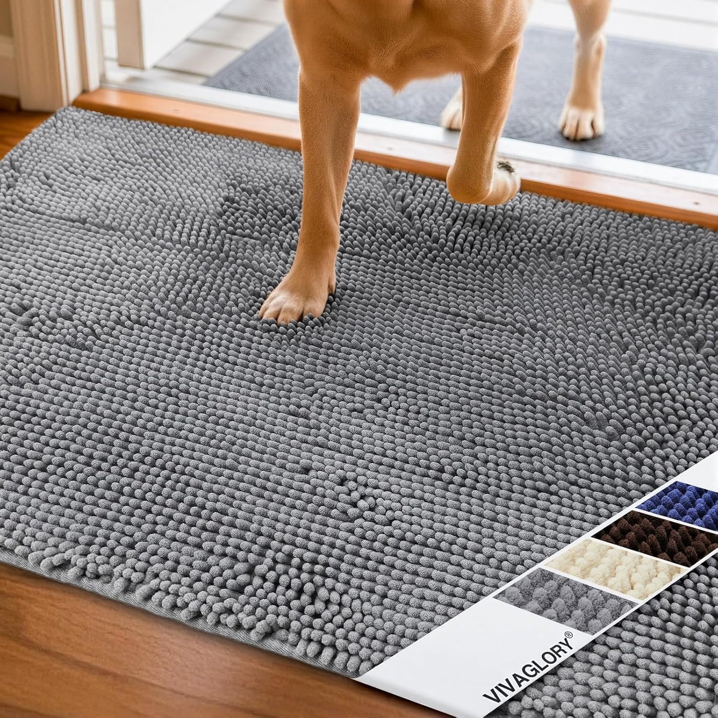 Absorpmax Dog Door Mat - Waterproof & Washable Muddy Paw Rug for Indoor Entryway, 31" x 20", Beige