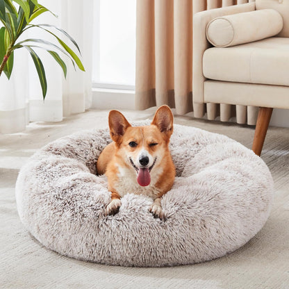 Ultimate Cozy Calming Donut Bed for Dogs & Cats - Luxurious Fluffy Faux Fur for Unmatched Comfort