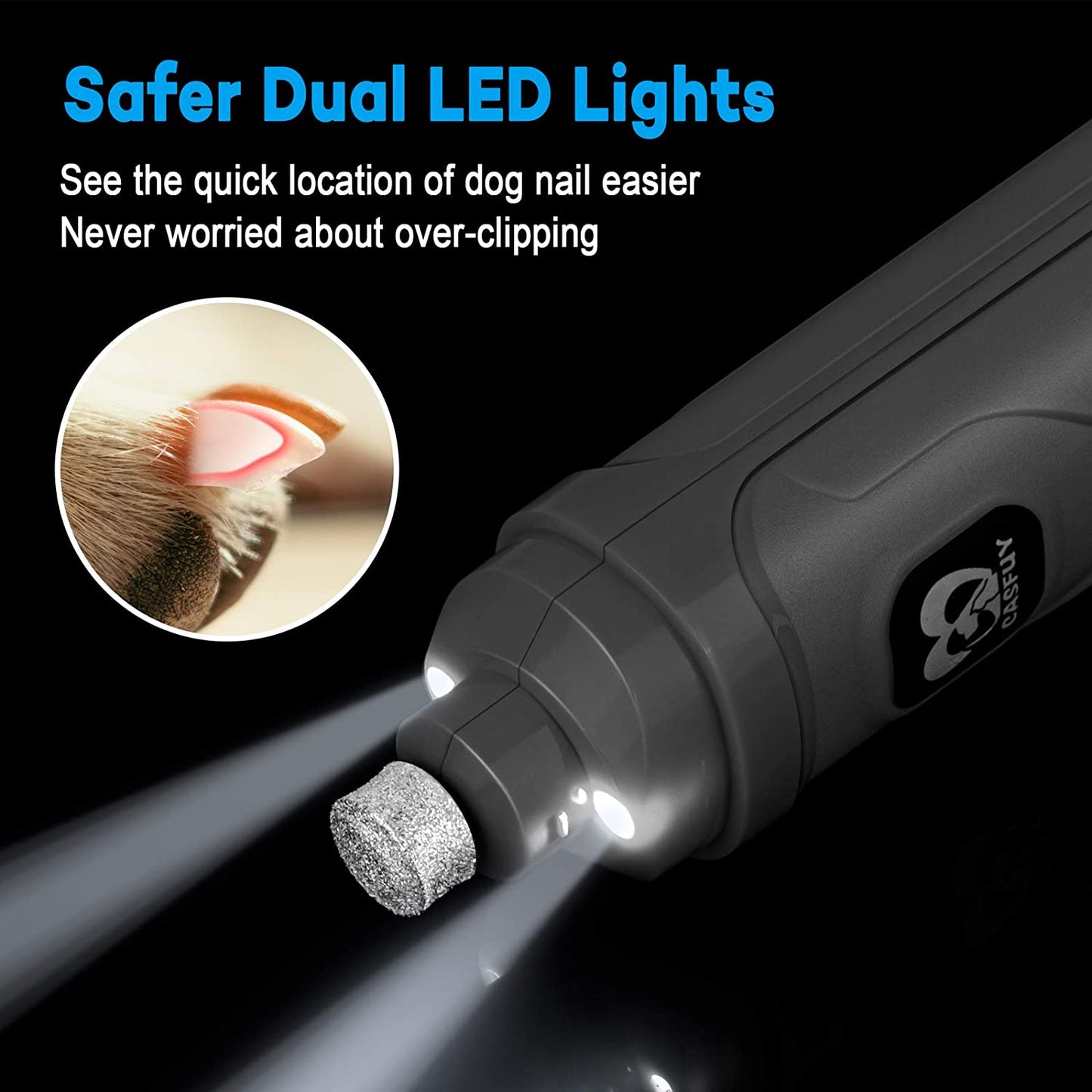 Ultimate 2-Speed Electric Dog Nail Grinder with LED Light - The Quiet, Painless Solution for Grooming All Dog Breeds in Stylish Grey