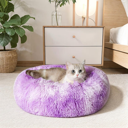 Ultimate Cozy Calming Donut Bed for Dogs & Cats - Luxurious Fluffy Faux Fur for Unmatched Comfort