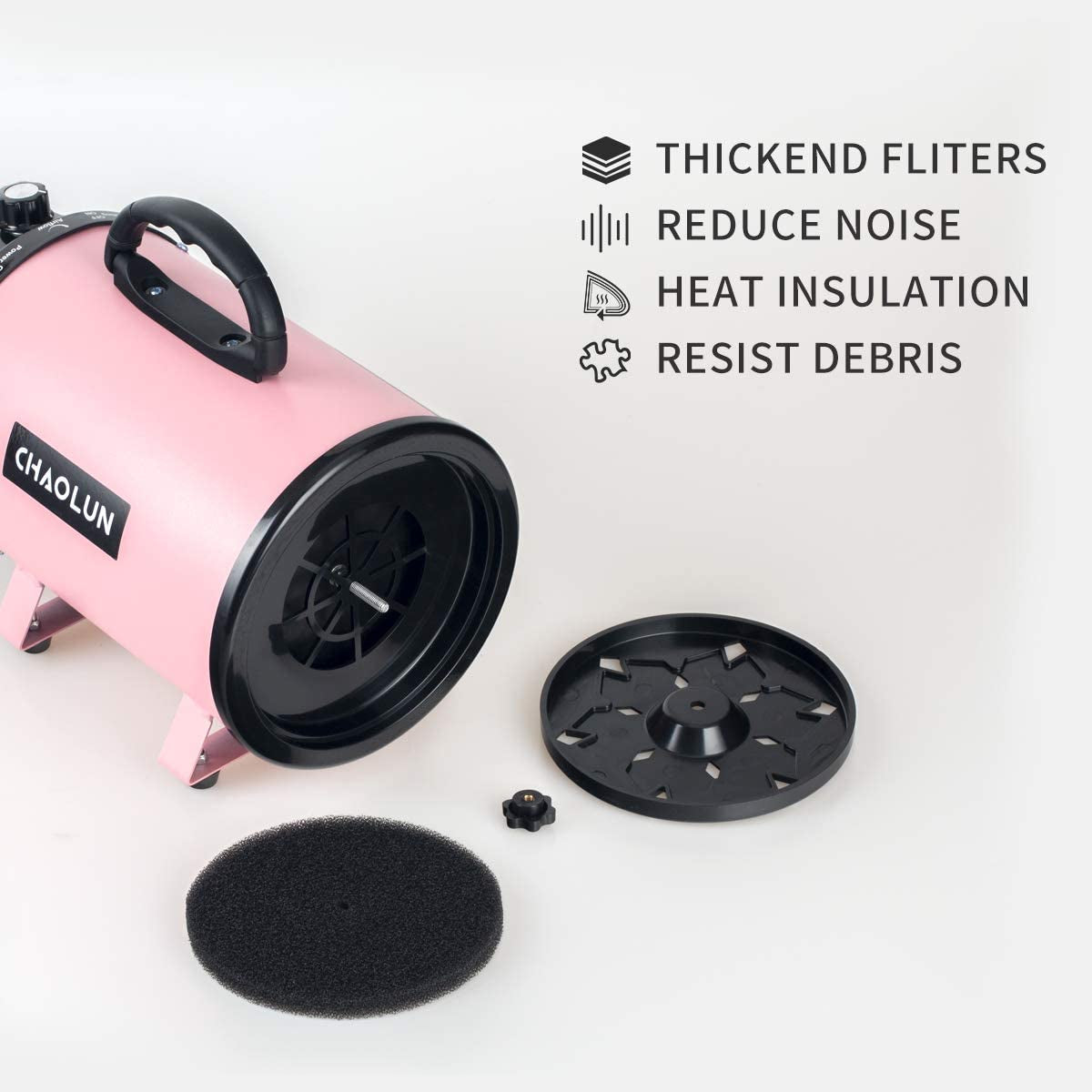 High Velocity Pink Dog Dryer for Pet Grooming - Adjustable Speed, Heater, 3 Nozzles & Comb Included!