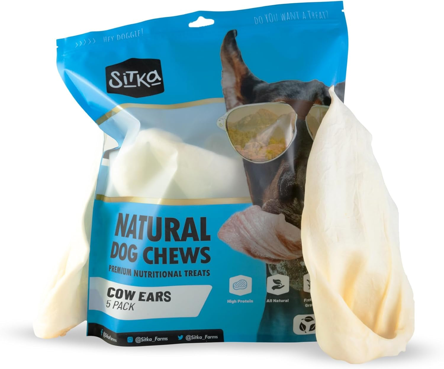 100% Natural Bully Dusted Cow Ears for Dogs - 20 Count Premium No Hide Chews for All Sizes - Free Range Grass-Fed Cattle