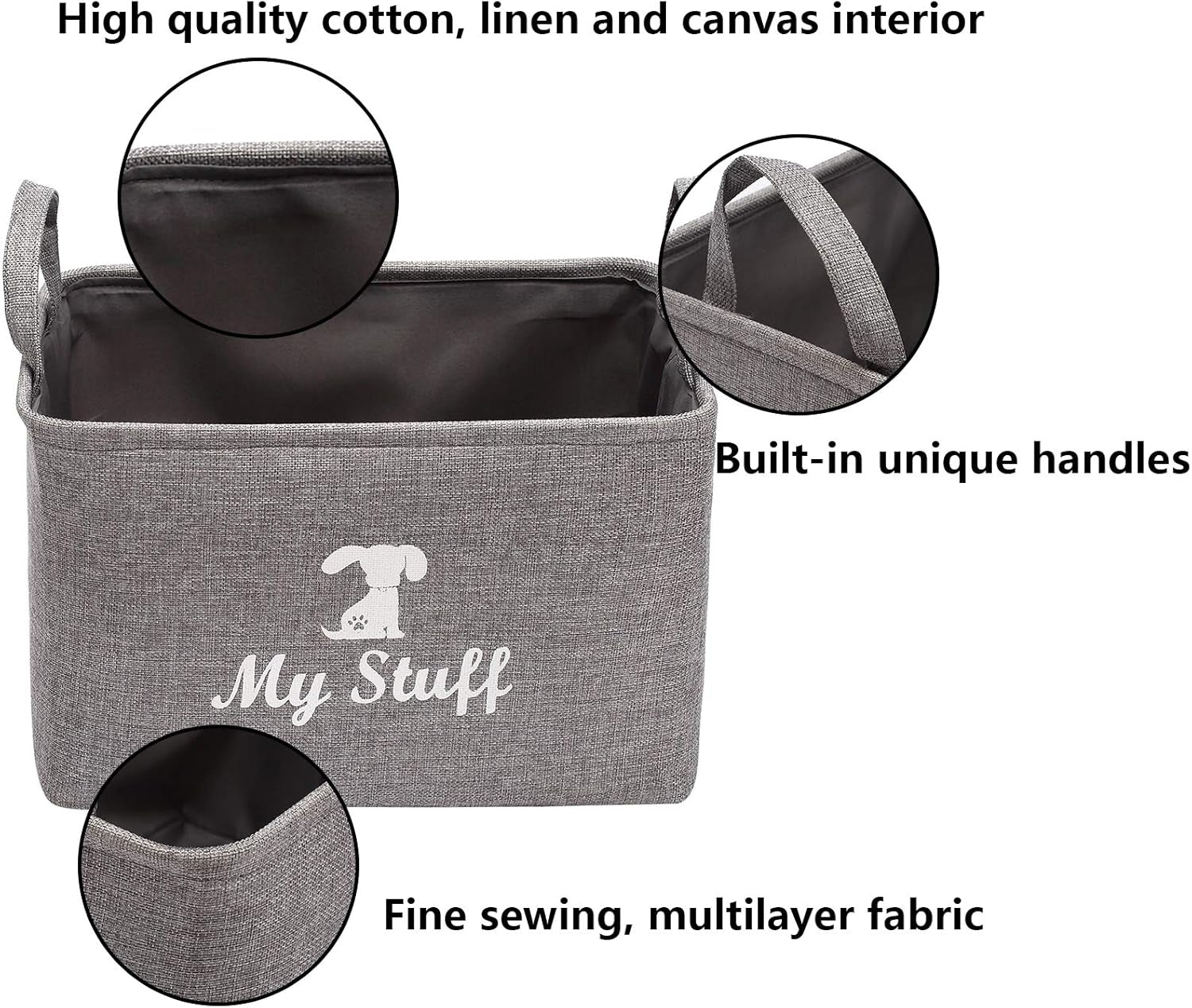 Chic Gray Canvas Dog Toy Storage Basket - The Perfect Organizer for Toys, Blankets, and More!