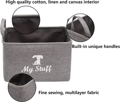 Chic Gray Canvas Dog Toy Storage Basket - The Perfect Organizer for Toys, Blankets, and More!