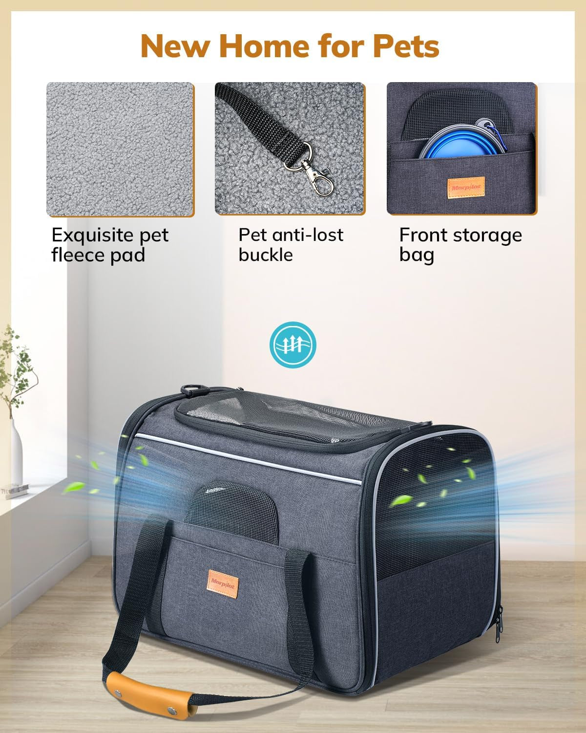 Soft Cat Carrier for Medium to Large Cats - Comfortable & Secure with Dual-Sided Cushion, Buckle & Foldable Bowl - Ideal for Small Dogs (Dark Gray)