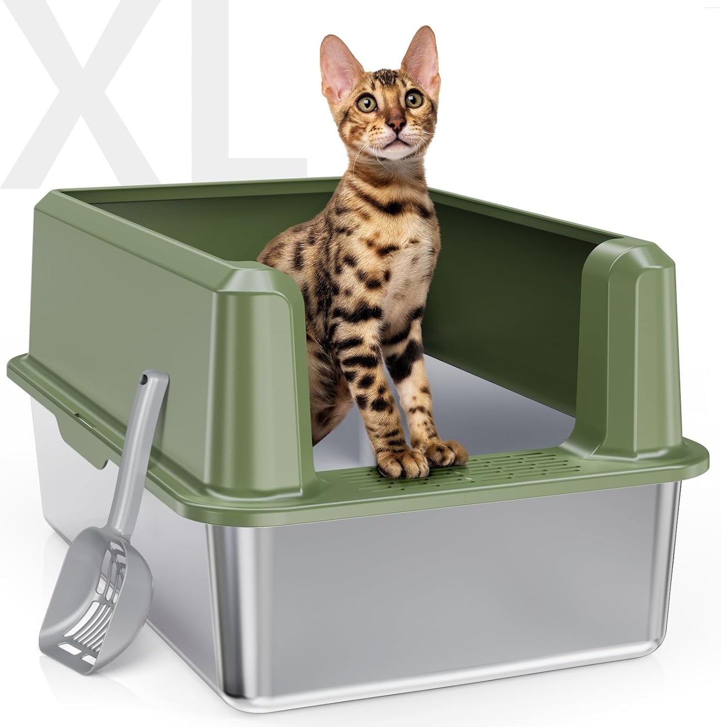 Experience the Ultimate Comfort with Our XL Enclosed Stainless Steel Cat Litter Box - Odor-Free, Anti-Leakage Design for Large Cats - Includes Convenient Scoop