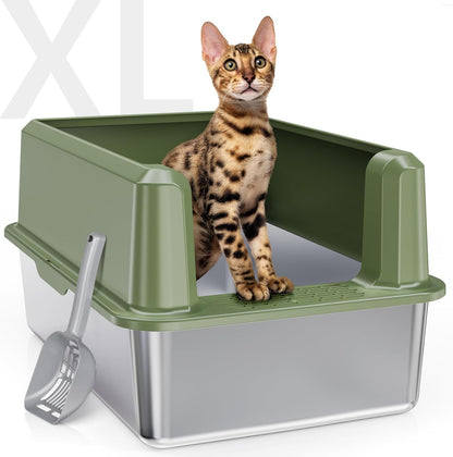 Experience the Ultimate Comfort with Our XL Enclosed Stainless Steel Cat Litter Box - Odor-Free, Anti-Leakage Design for Large Cats - Includes Convenient Scoop