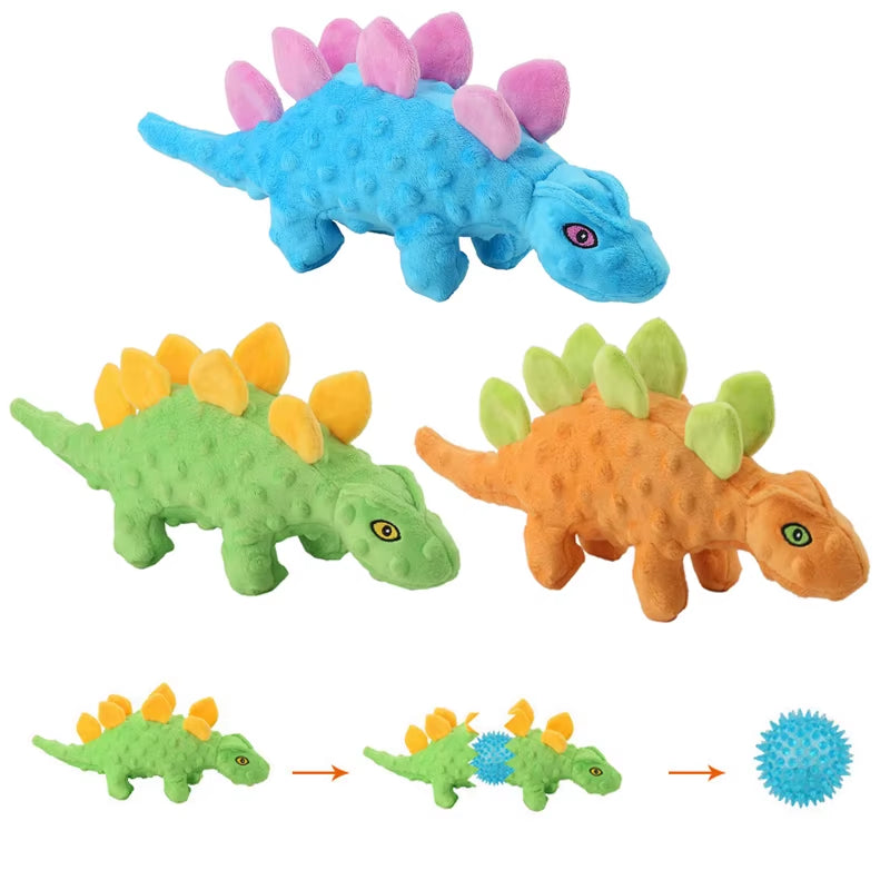 Interactive Plush Dinosaur Squeaky Chew Toy for Small Dogs - Fun Molar Toy for Playtime