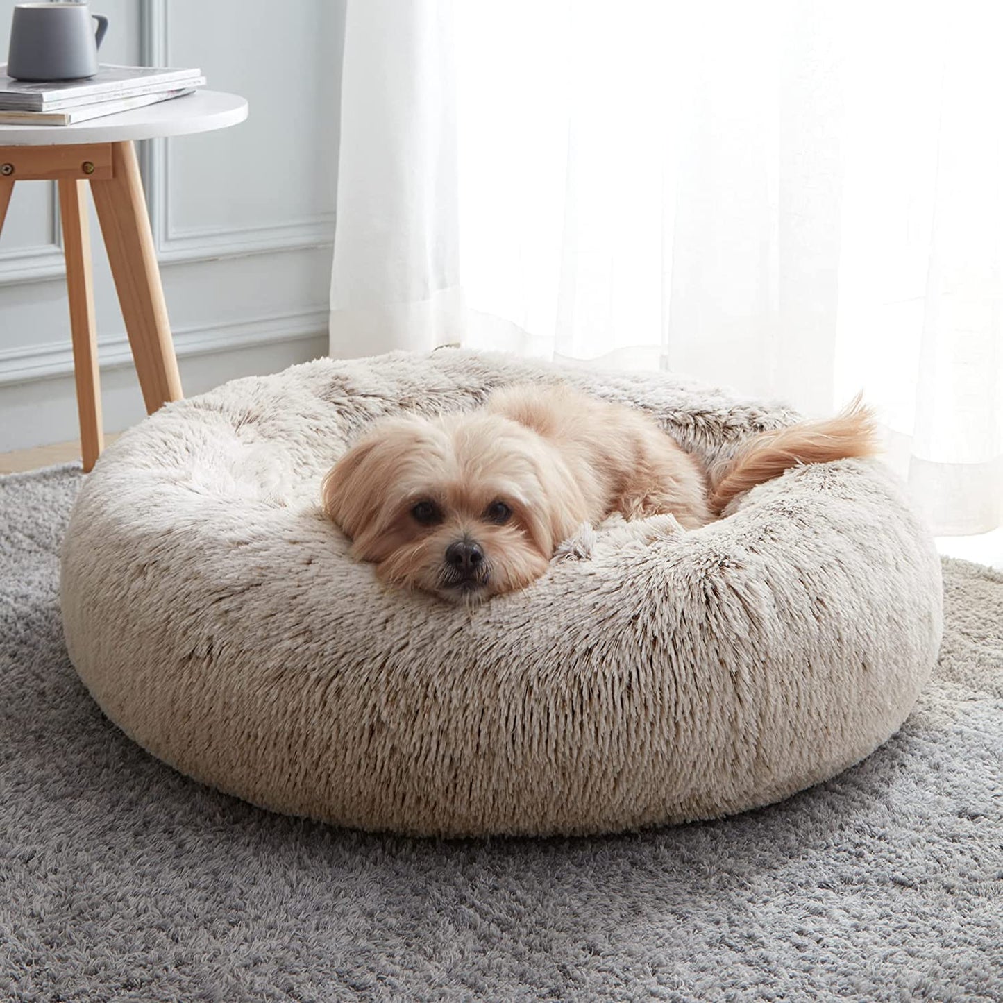 Ultimate Cozy Calming Donut Bed for Dogs & Cats - Luxurious Fluffy Faux Fur for Unmatched Comfort