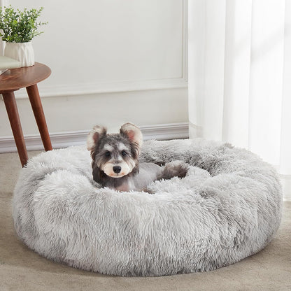 Ultimate Cozy Calming Donut Bed for Dogs & Cats - Luxurious Fluffy Faux Fur for Unmatched Comfort