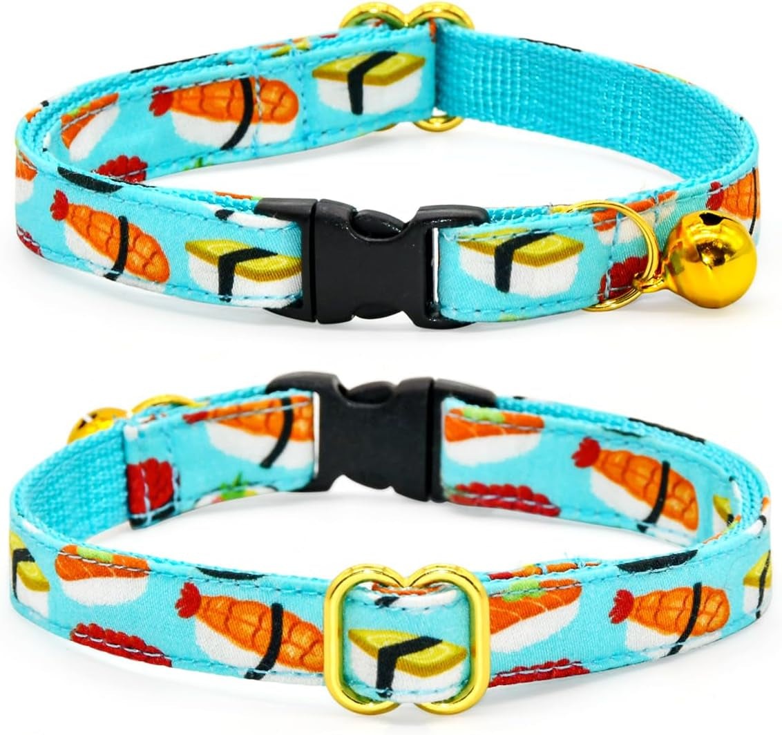 Charming Sushi Cat Collar Bow Set - Breakaway Safety Collar & Bowtie for Kittens - Perfect for Weddings & Birthdays!