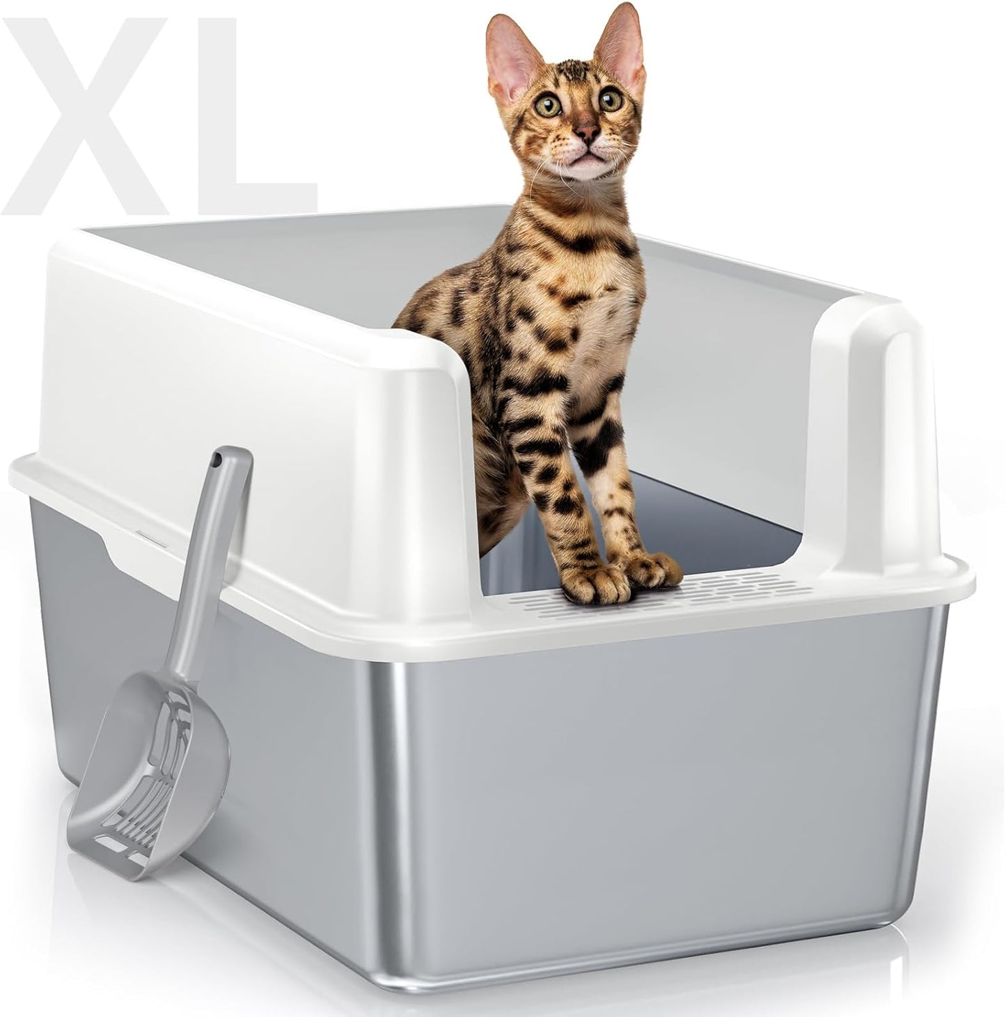 Experience the Ultimate Comfort with Our XL Enclosed Stainless Steel Cat Litter Box - Odor-Free, Anti-Leakage Design for Large Cats - Includes Convenient Scoop