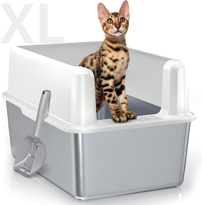 Experience the Ultimate Comfort with Our XL Enclosed Stainless Steel Cat Litter Box - Odor-Free, Anti-Leakage Design for Large Cats - Includes Convenient Scoop