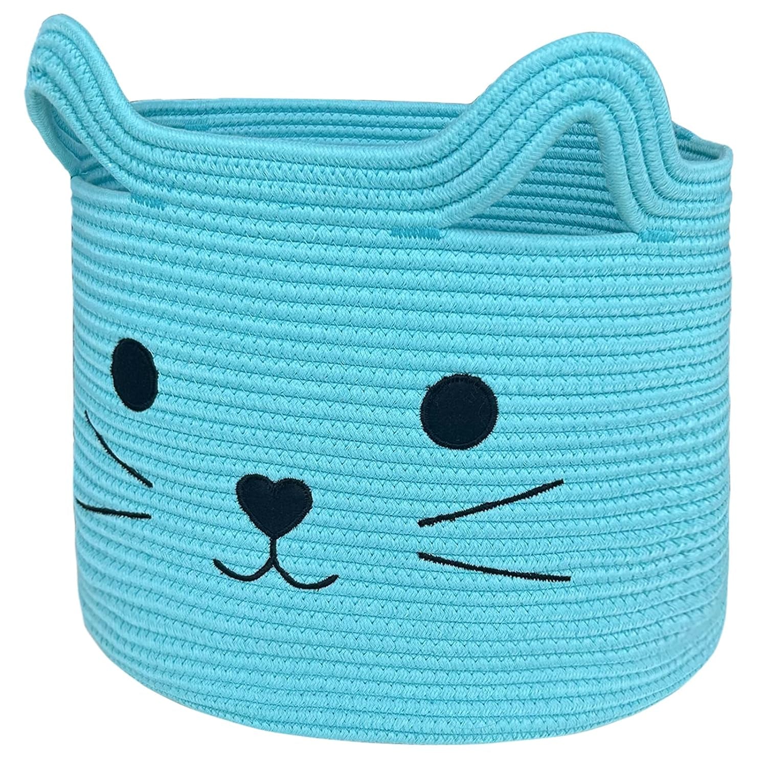Charming Cat Design Large Woven Cotton Rope Storage Baskets - Perfect for Laundry, Toys, and Gifts!
