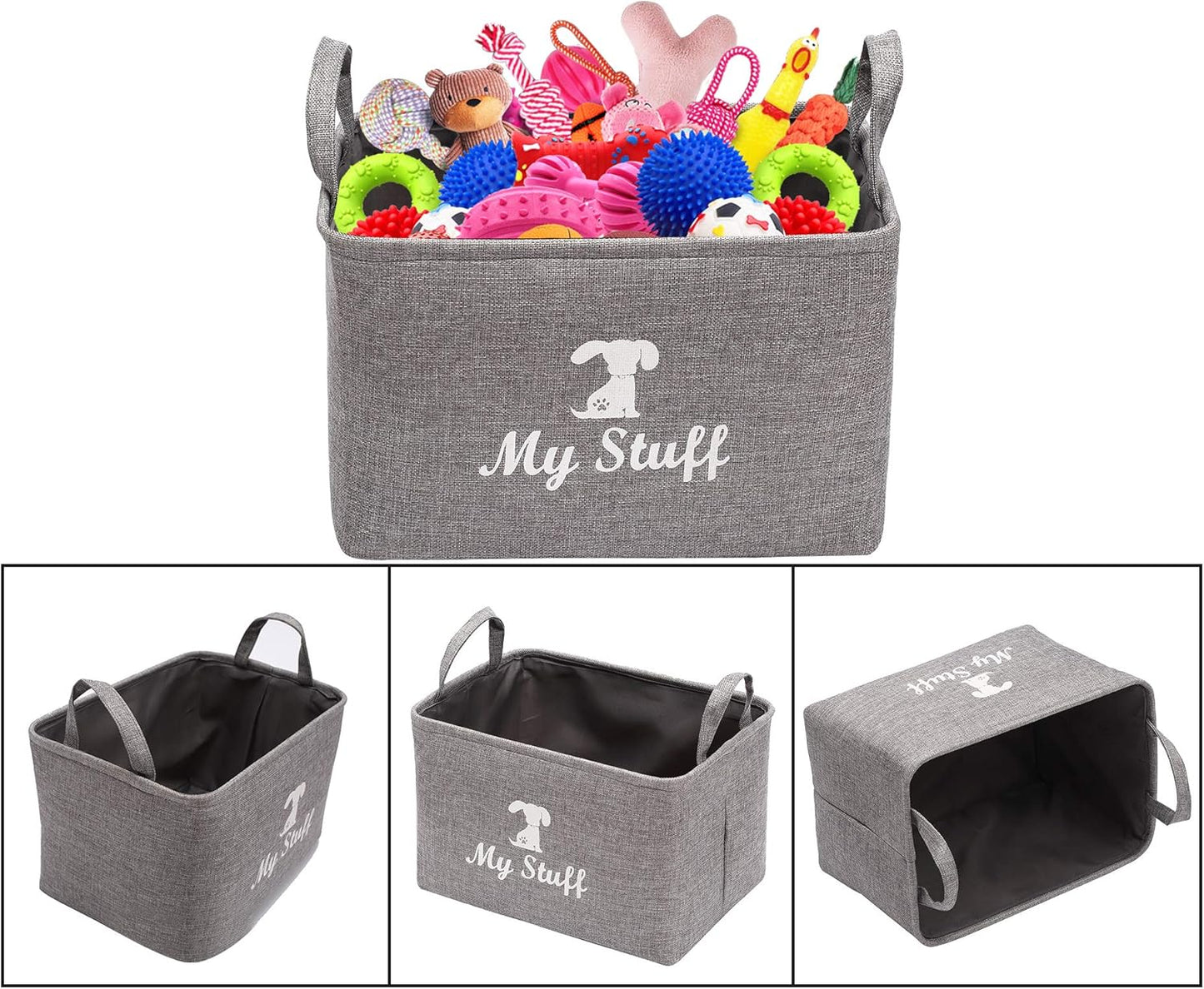 Chic Gray Canvas Dog Toy Storage Basket - The Perfect Organizer for Toys, Blankets, and More!