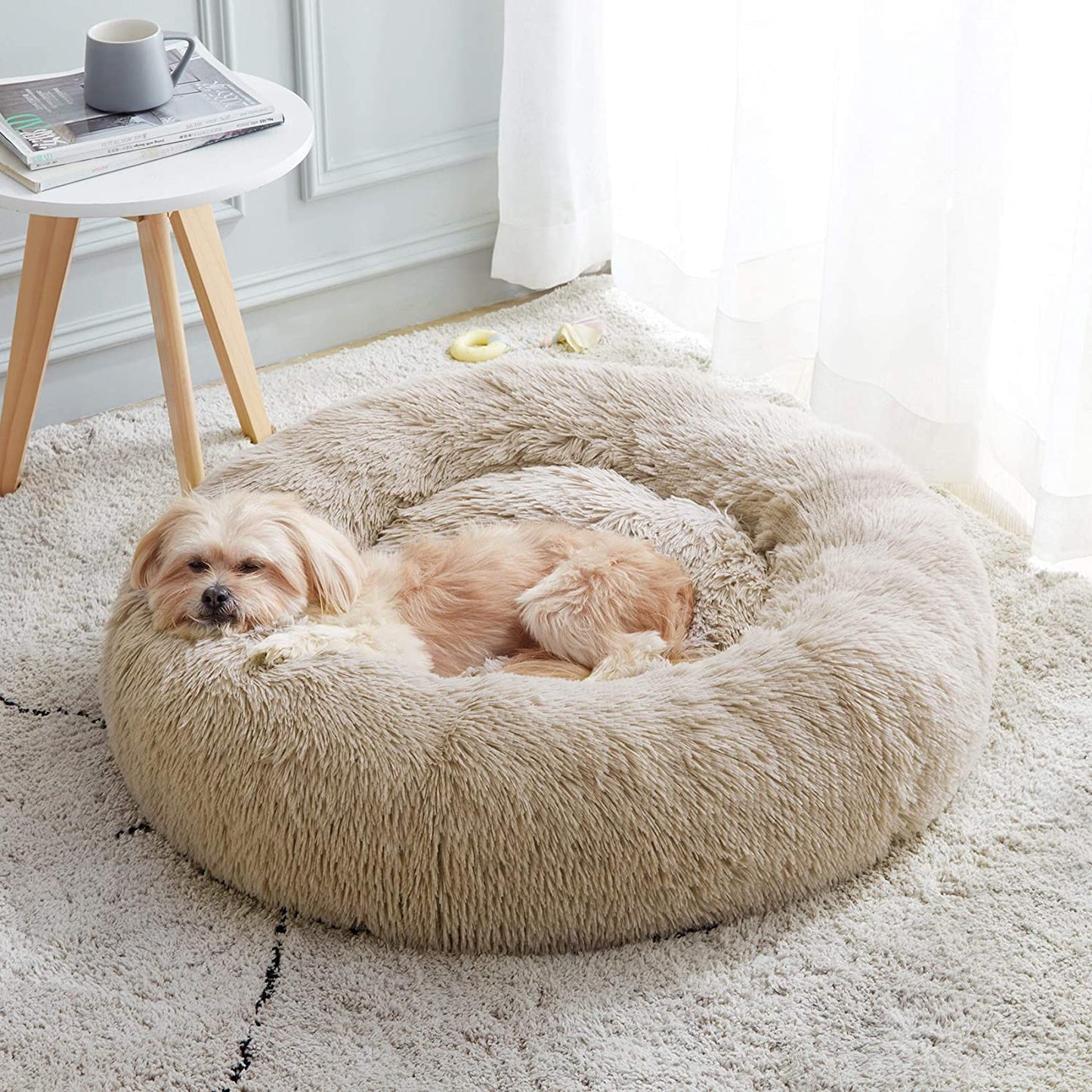 Ultimate Cozy Calming Donut Bed for Dogs & Cats - Luxurious Fluffy Faux Fur for Unmatched Comfort