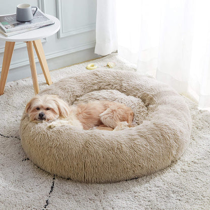 Ultimate Cozy Calming Donut Bed for Dogs & Cats - Luxurious Fluffy Faux Fur for Unmatched Comfort