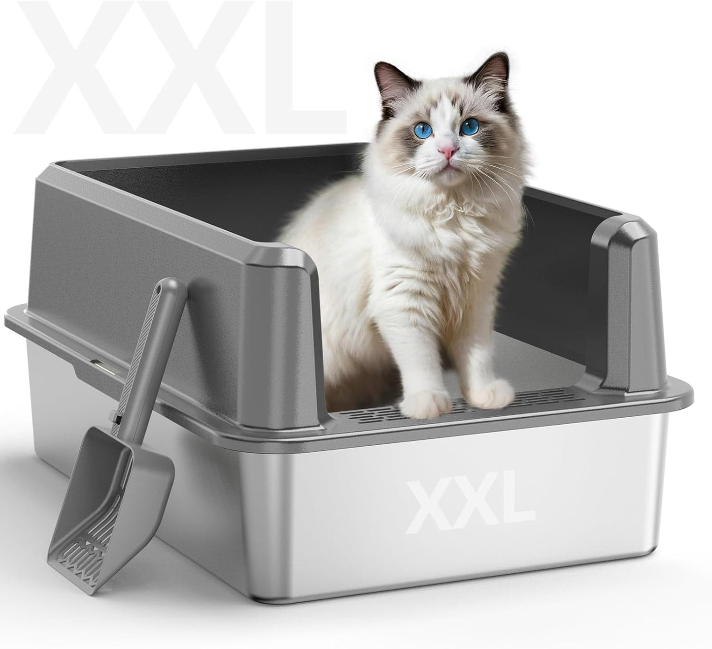 Experience the Ultimate Comfort with Our XL Enclosed Stainless Steel Cat Litter Box - Odor-Free, Anti-Leakage Design for Large Cats - Includes Convenient Scoop