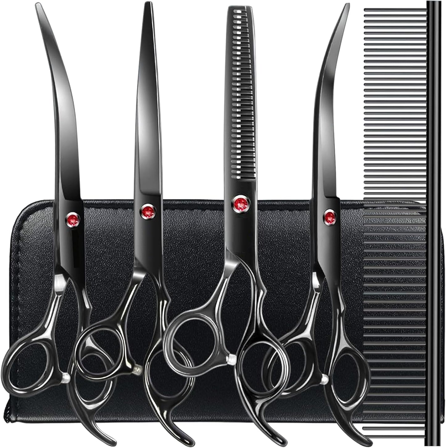 6 In1 Professional Dog Grooming Scissors Kit, Dog Shears for Grooming with Safety round Tips, Titanium Coated Grooming Scissors for Dogs Cat Pet at Home