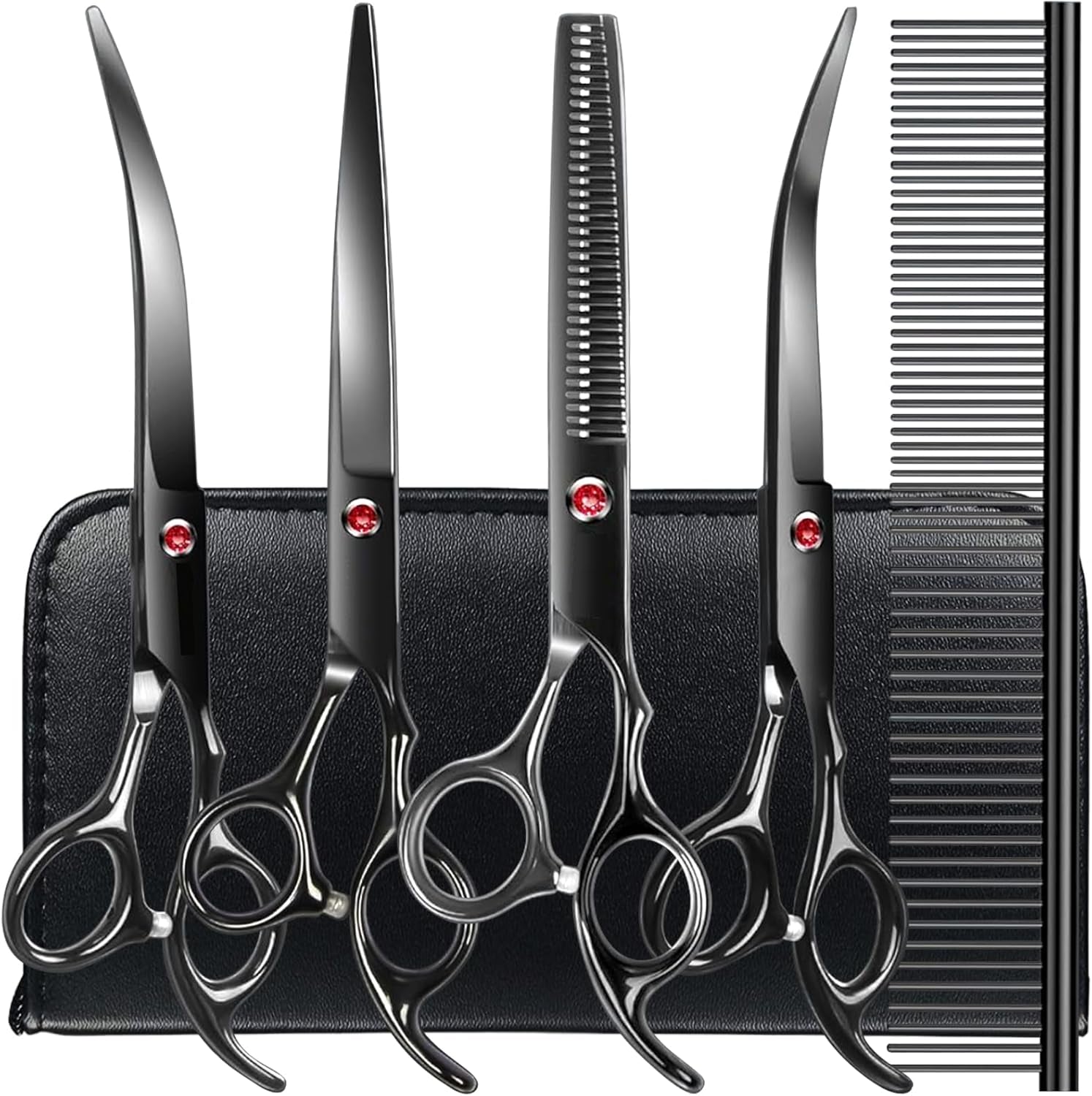6 In1 Professional Dog Grooming Scissors Kit, Dog Shears for Grooming with Safety round Tips, Titanium Coated Grooming Scissors for Dogs Cat Pet at Home