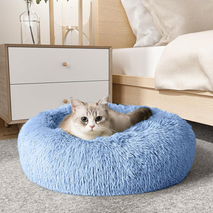 Ultimate Cozy Calming Donut Bed for Dogs & Cats - Luxurious Fluffy Faux Fur for Unmatched Comfort